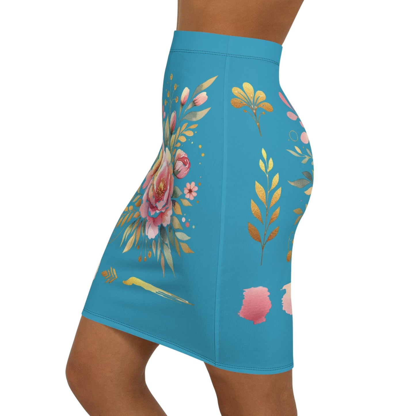 Floral Women's Mid-Waist Pencil Skirt, Chic Design for Everyday, Office Wear, Floral Fashion Statement, Gift for Her, Fun Spring Summer Wear
