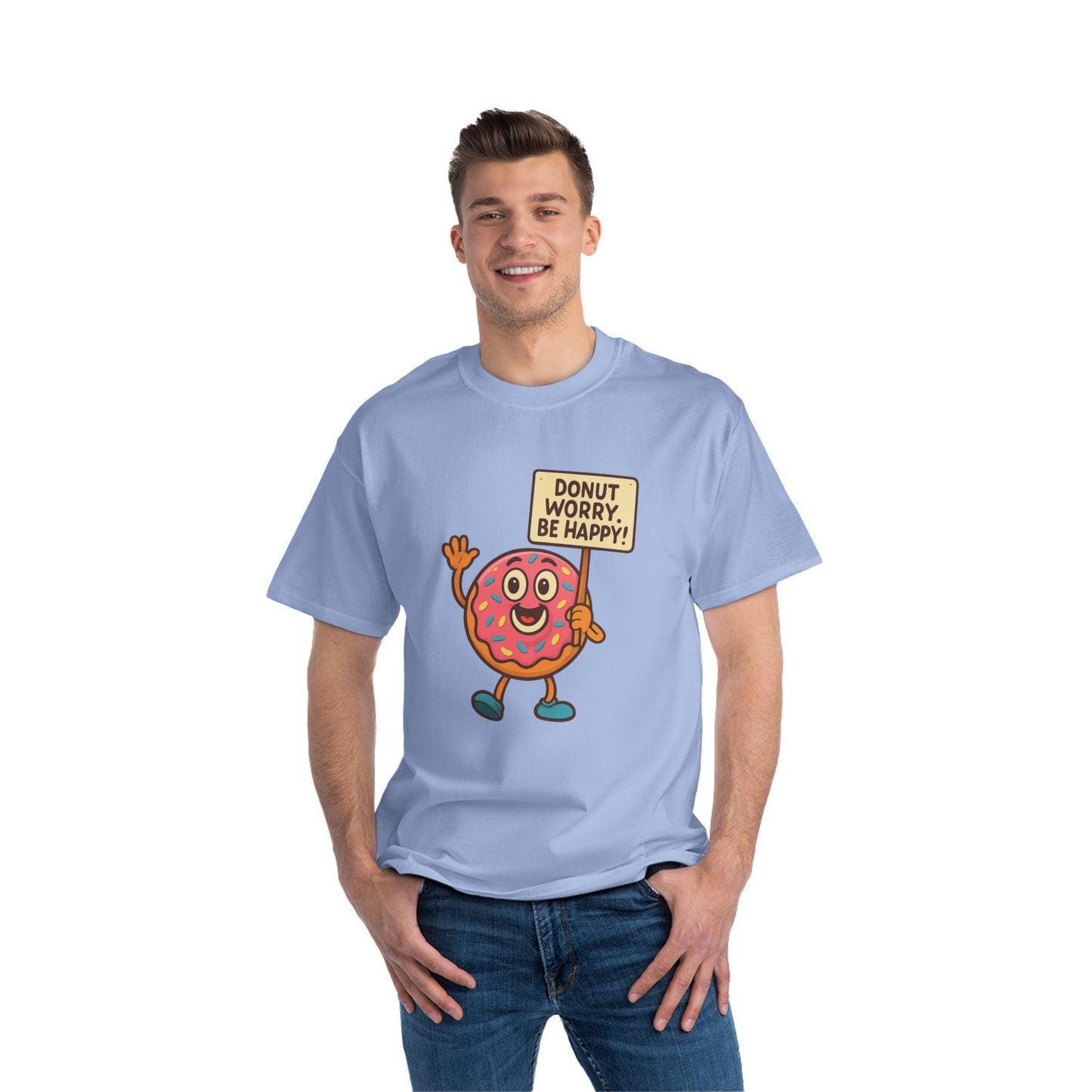 Donut Worry Be Happy T-Shirt - Fun and Inspirational Graphic Tee for Food Lovers, Perfect for Gifts, Casual Wear, Birthday, and Celebrations