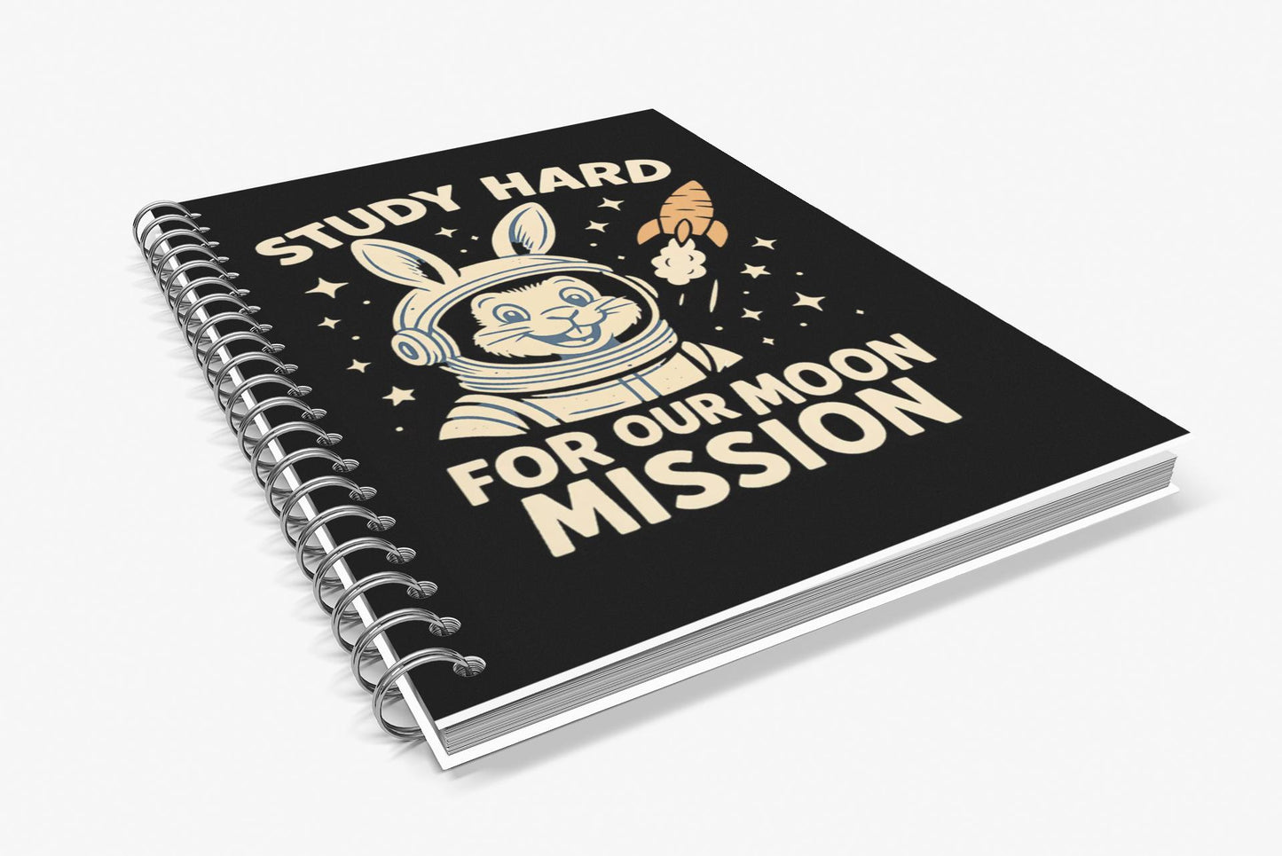 Astronaut Bunny Spiral Notebook - Study Hard for Our Moon Mission, Students Teachers STEM Gift Cute, Study Notes Planner Back to School