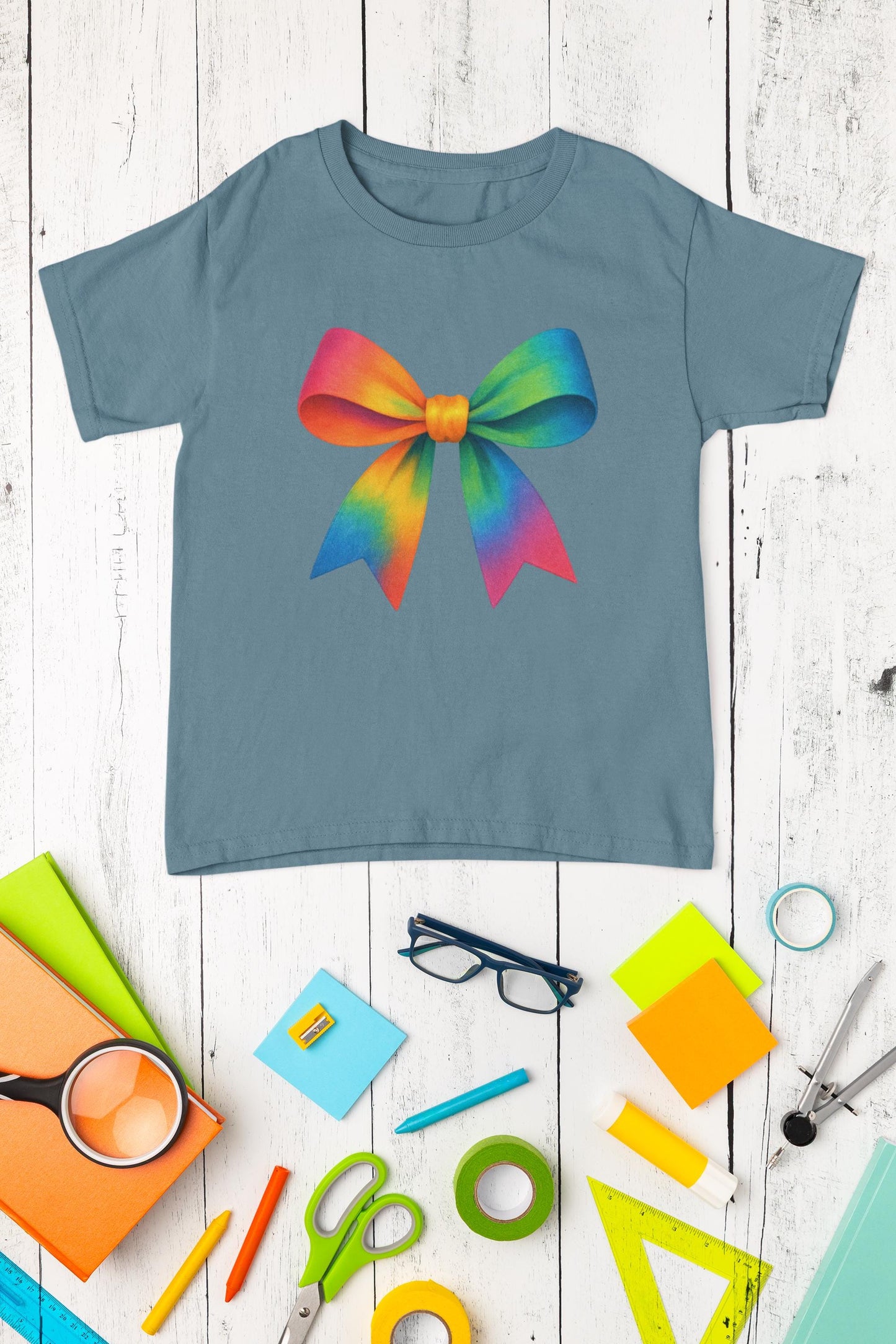 Colorful Rainbow Bow Youth TShirt, Back To School Student Tee, First Day Of School Shirts, Elementary , Middle, High School Shirt for Girls