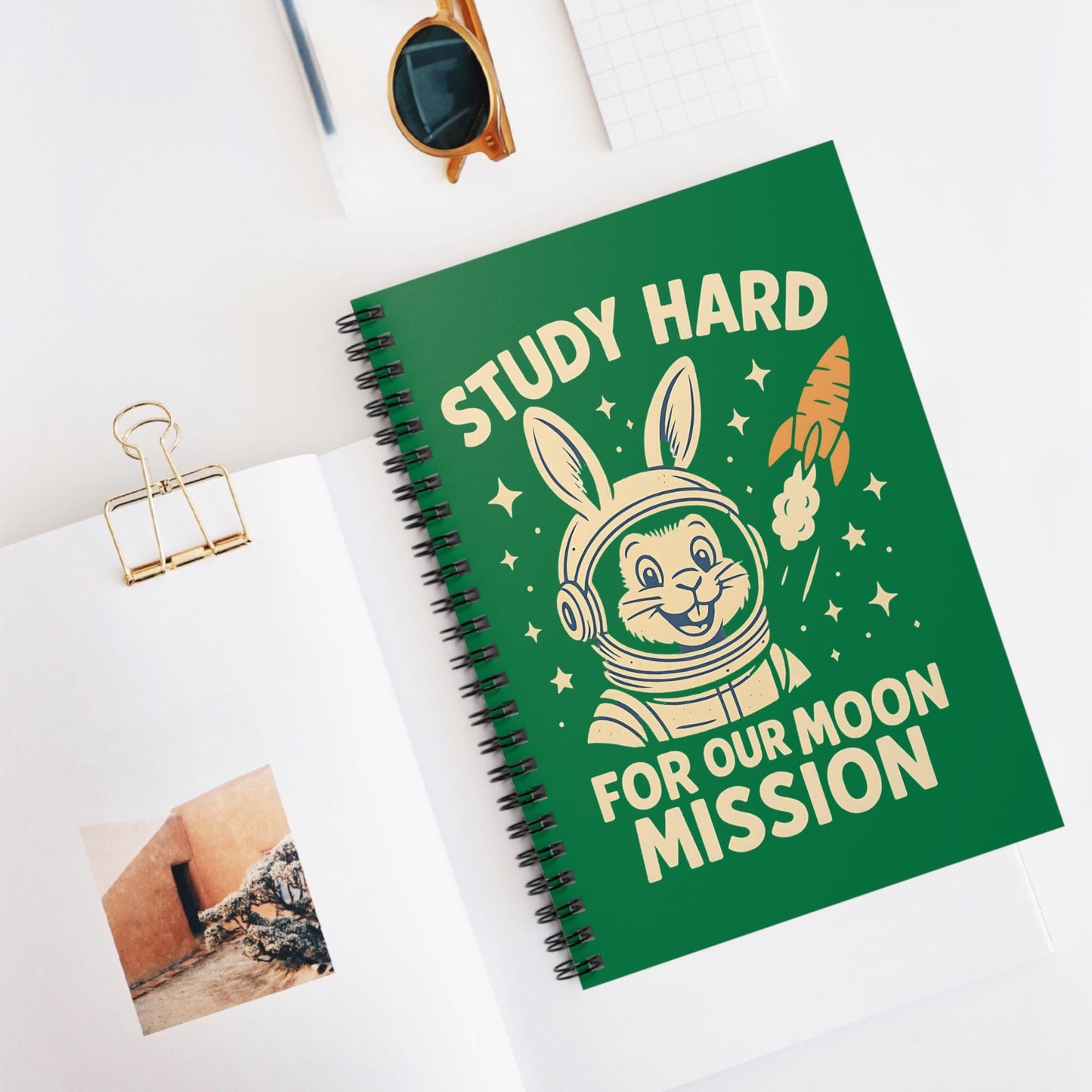 Astronaut Bunny Spiral Notebook - Study Hard for Our Moon Mission, Students Teachers STEM Gift Cute, Study Notes Planner Back to School
