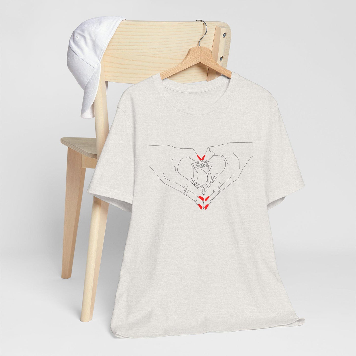 Heartfelt Unisex Jersey Tee - Perfect Gift for Valentine's Day, Casual Wear, Roses, Hand Heart, Trendy Style, Friendship, Thoughtful Present