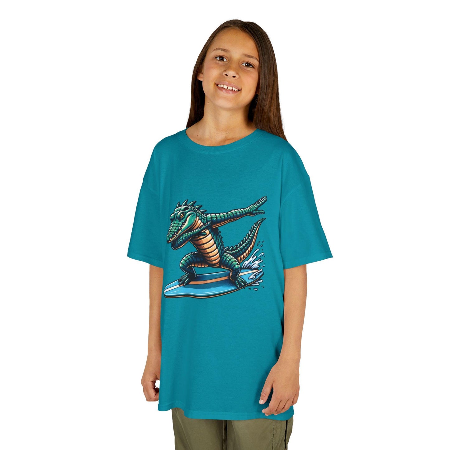 Surfing Dinosaur Kids Tee, Fun Summer Shirt, School Clothing, Back to school Tee, Cute Animal Graphic Tee, Youth Surf Shirt, Back to School