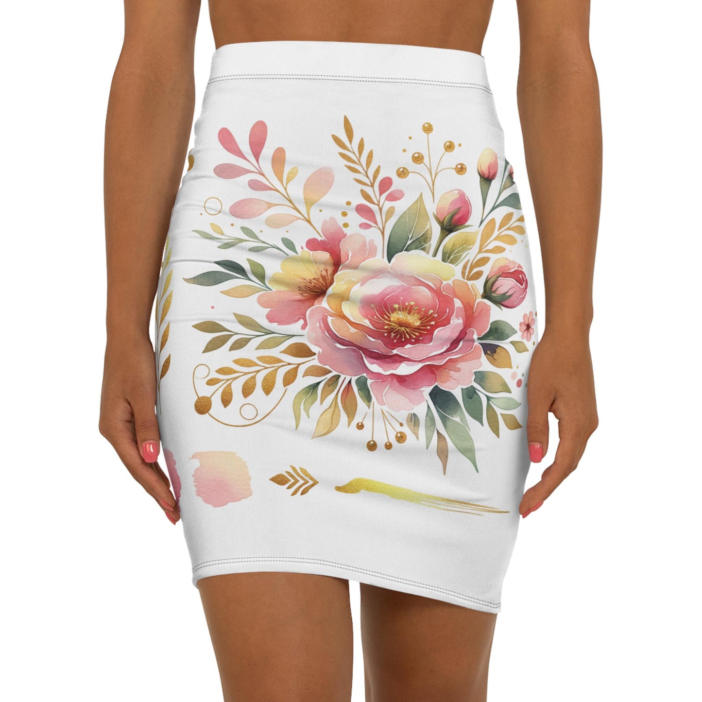 Floral Women's Pencil Skirt, AOP Skirt, Stylish Mid-Waisted Boho Skirt for Casual Outings, Vibrant Summer Fashion, AOP Design, Beach Day