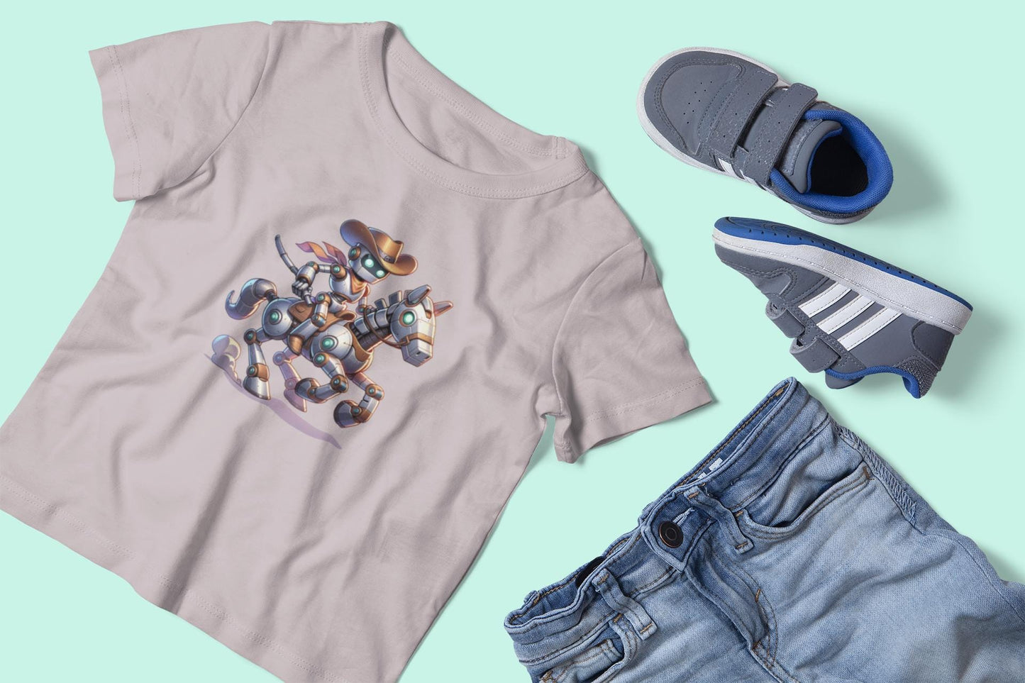 Kids Fun Robot Cowboy Tee, Back-to-School T-Shirt, Unique Gift for Kids, Birthday Shirt, Playful Graphic Kids Wear, Back to School Apparel