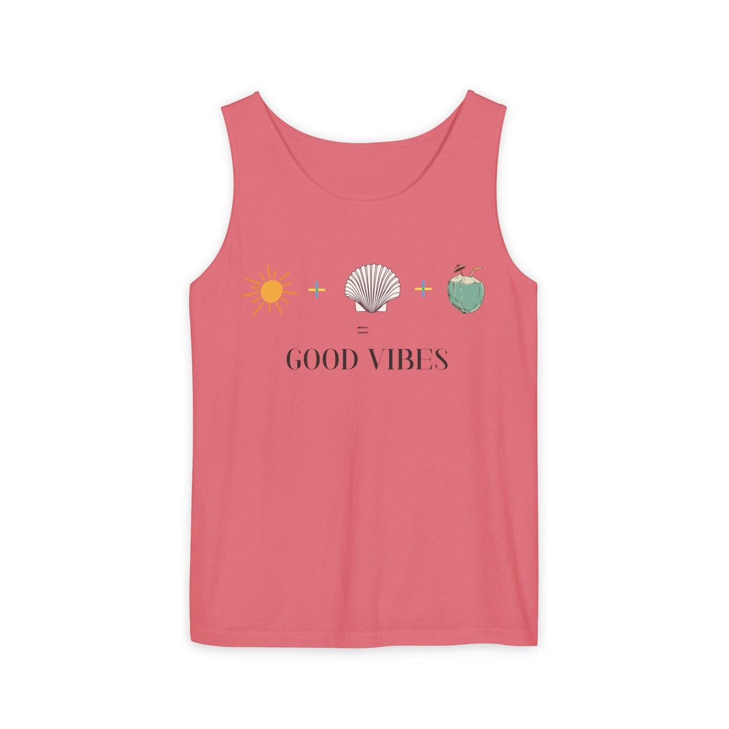 Sun Salt Sand Coconut Tank Top, Beach Vibes Graphic Tee, Summer Essentials for Casual Wear, Unisex Garment-Dyed Tank, Fun Holiday Weekend