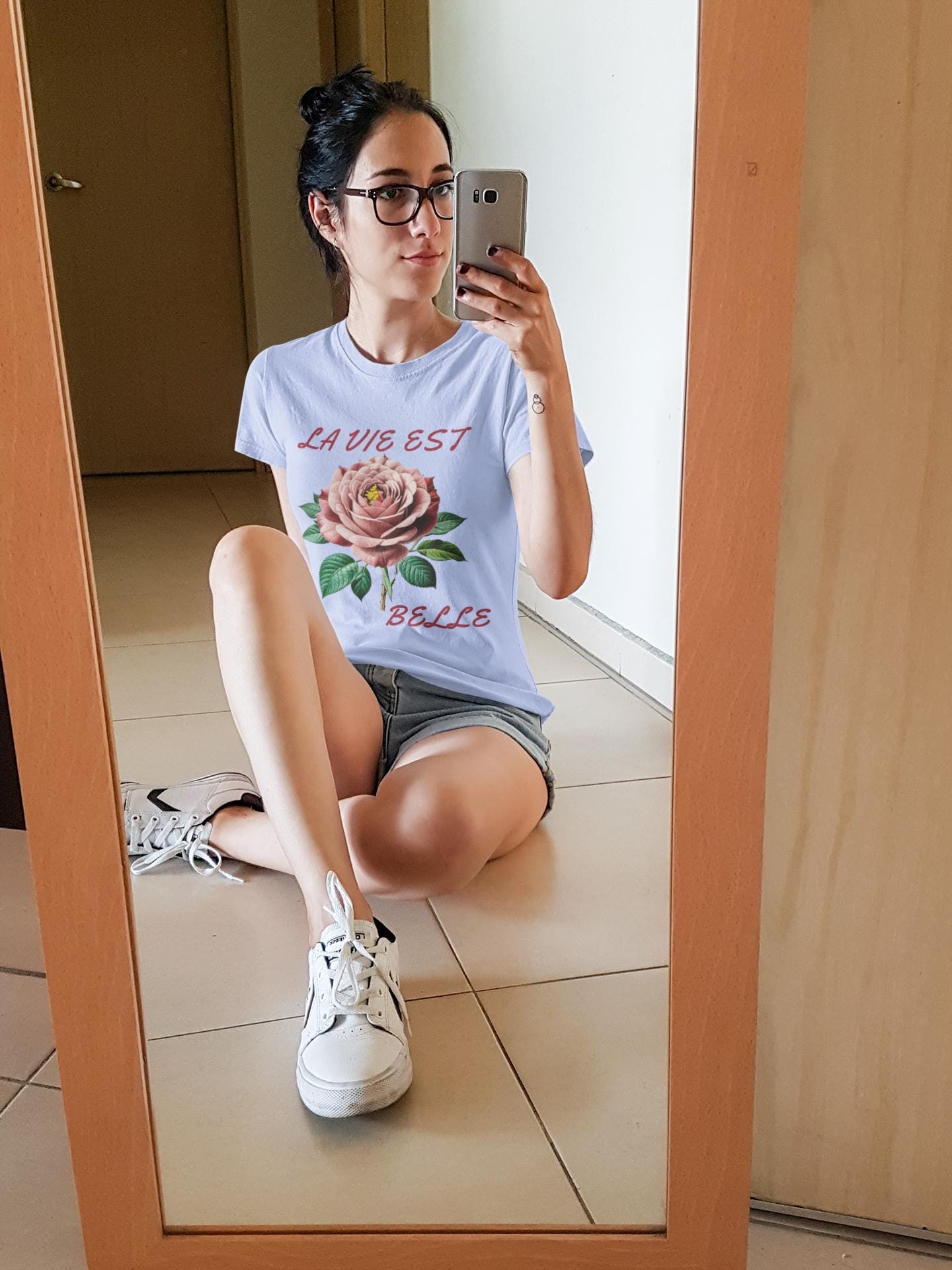 Rose-Inspired 'La Vie Est Belle' Unisex Jersey Tee, Floral T-Shirt, Gift for Her, Casual Wear, Summer Style, Inspirational Apparel