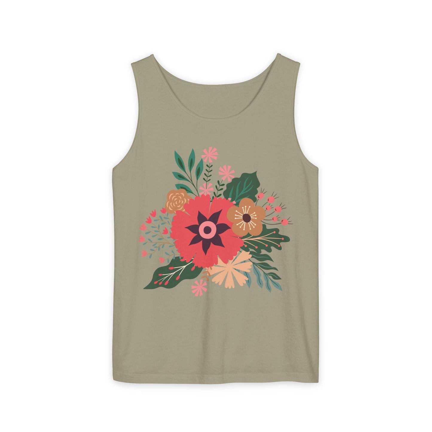 Boho Floral Tank Top, Soft Cotton Summer Tee, Boho Chic Top, Gift for Her, Casual Wear, Fun Vibes Shirt, Comfort Color, Summer Style Blouse,
