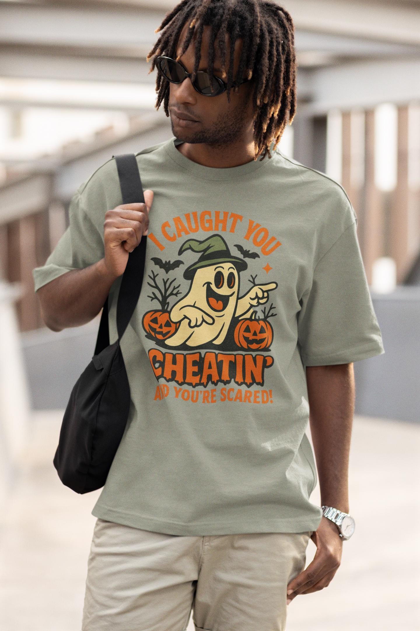 Playful Halloween T-Shirt, Funny Ghost Tee, Spooky Costume Top, Halloween Party Wear, Trick or Treat Shirt, Halloween Cheating Meme T-Shirt