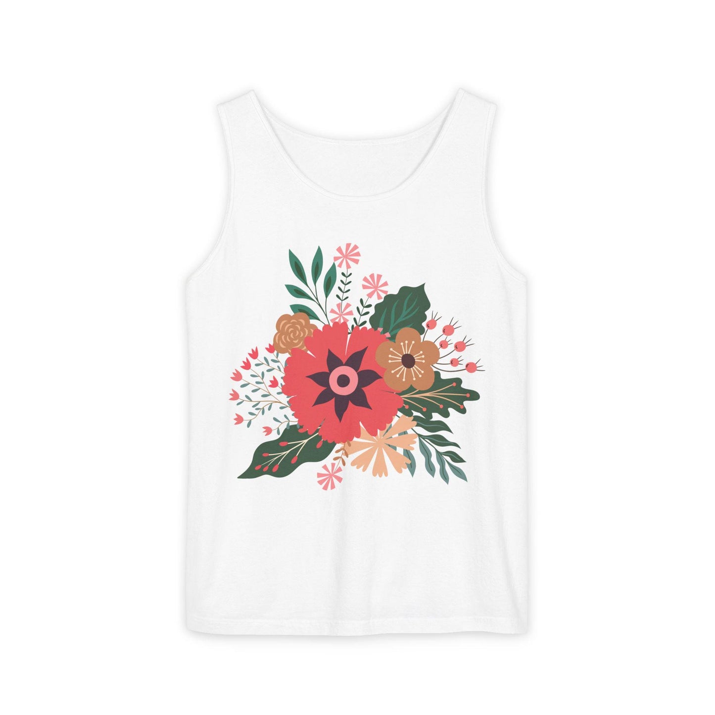 Boho Floral Tank Top, Soft Cotton Summer Tee, Boho Chic Top, Gift for Her, Casual Wear, Fun Vibes Shirt, Comfort Color, Summer Style Blouse,
