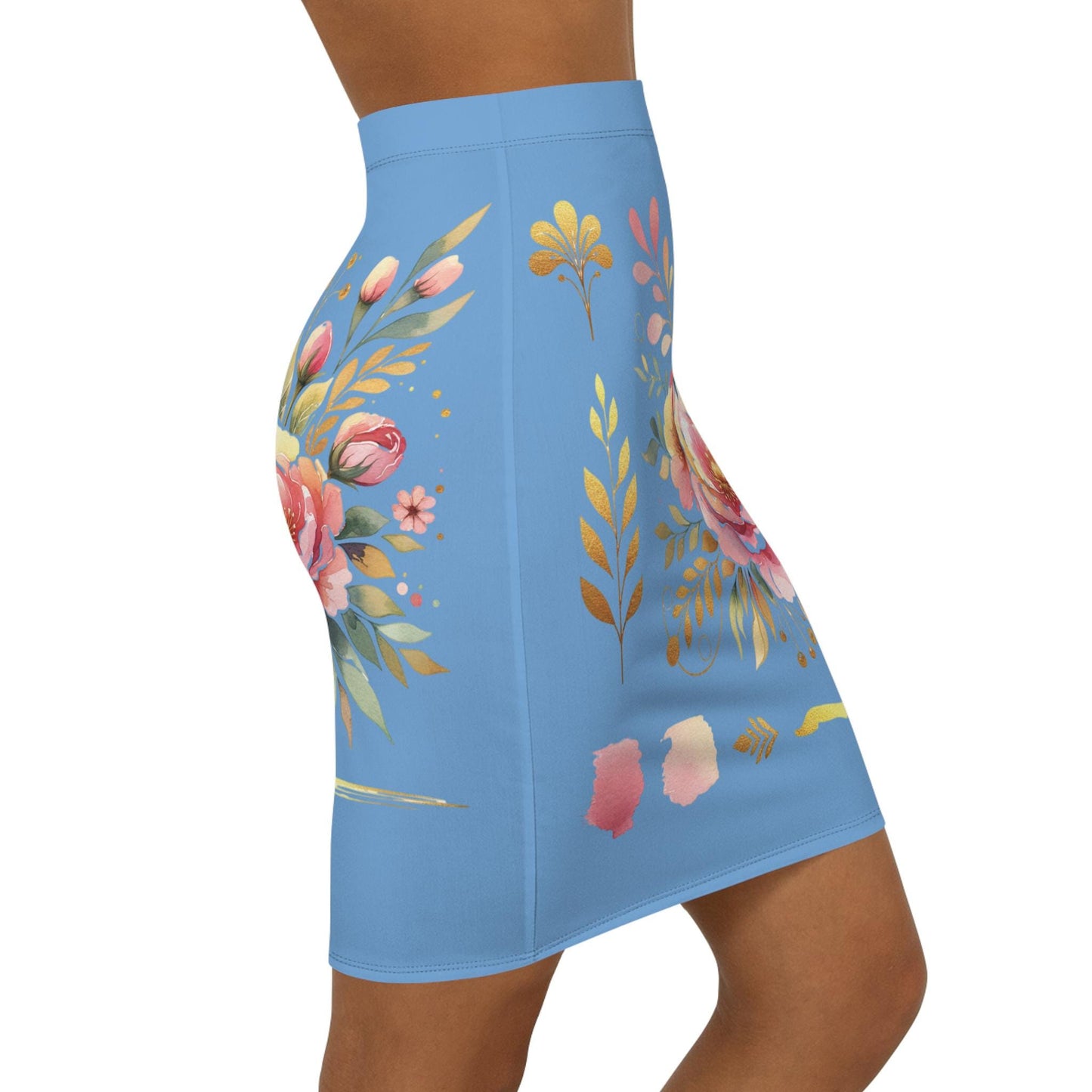 Floral Women's Mid-Waist Pencil Skirt, Chic Design for Everyday, Office Wear, Floral Fashion Statement, Gift for Her, Fun Spring Summer Wear