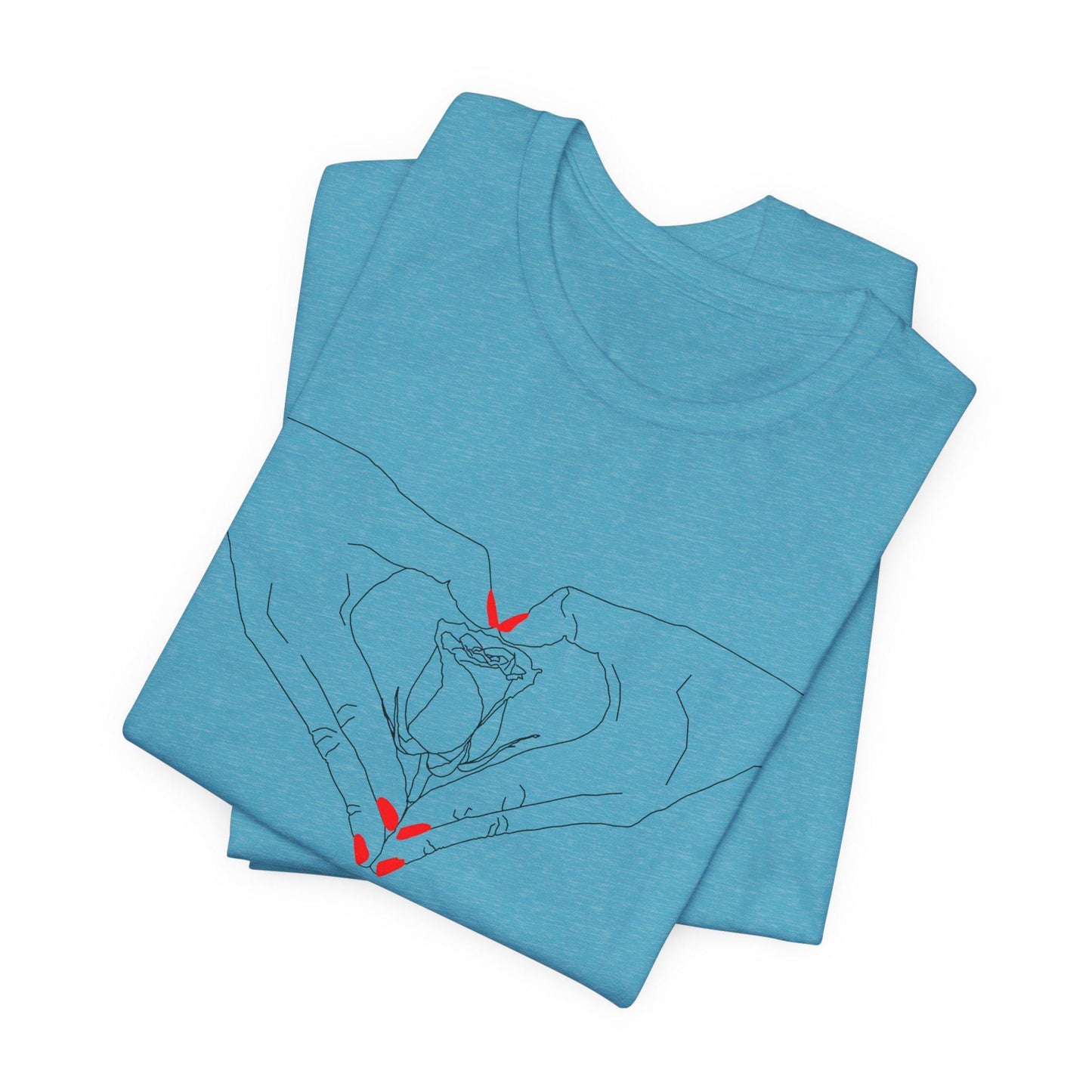 Heartfelt Unisex Jersey Tee - Perfect Gift for Valentine's Day, Casual Wear, Roses, Hand Heart, Trendy Style, Friendship, Thoughtful Present