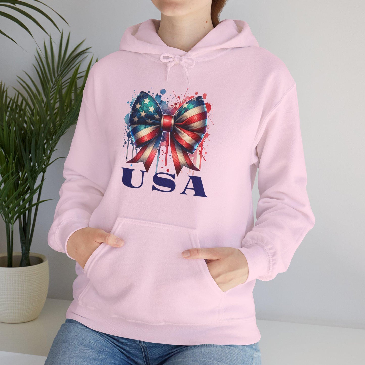 Patriotic Bow Hoodie - USA Design, Fourth of July, Independence Day, Gift for Her, Cozy Sweatshirt, Summer Style, Holiday Apparel