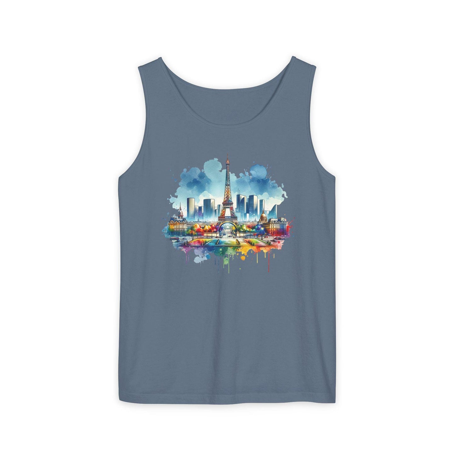 Paris en Couleur Tank Top, Eiffel Tower Art Shirt, Vacation Vibe Tee, Summer Wardrobe Essential, Casual Holiday Weekend Wear