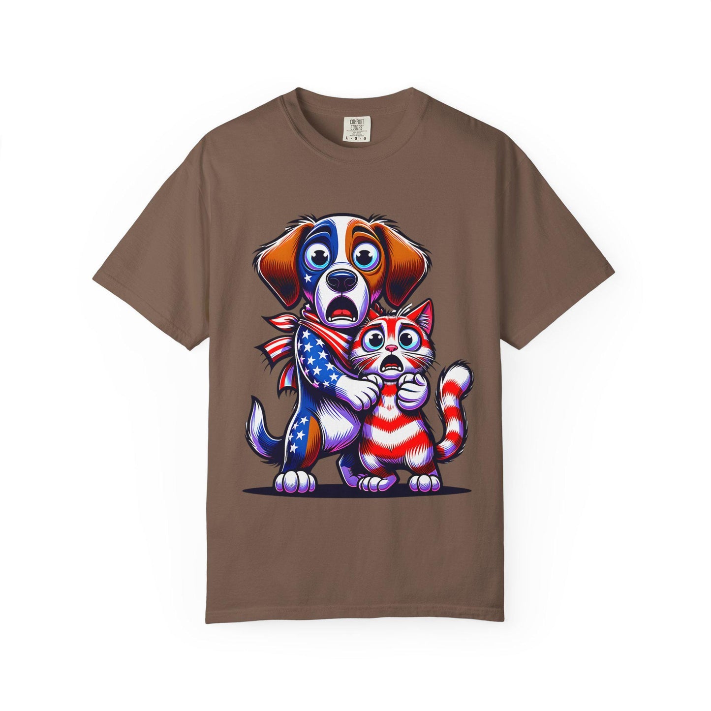 4th of July Dog and Cat T-Shirt, Men and Women Garment-Dyed Tee for July 4th, Summer BBQ, Independence Day, Red White Blue, Comfort Colors.