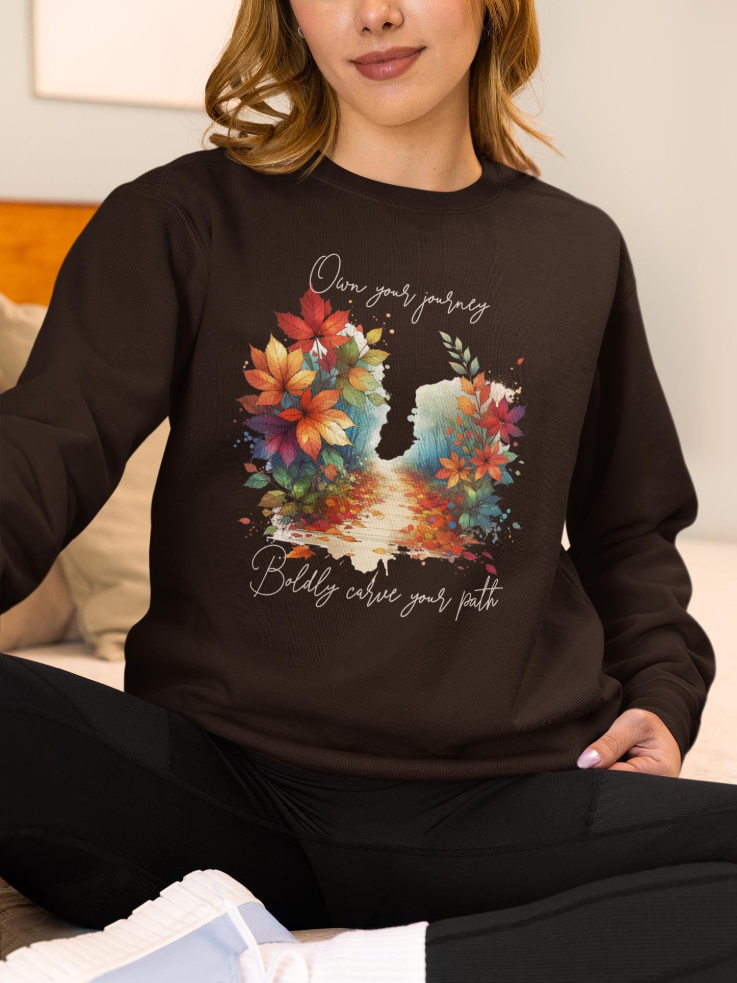 Colorful Autumn Sweatshirt, Own Your Journey & Boldly Carve Your Path Top, Nature Vibe, Inspiring Boho Casual Wear Top, Comfort Colors