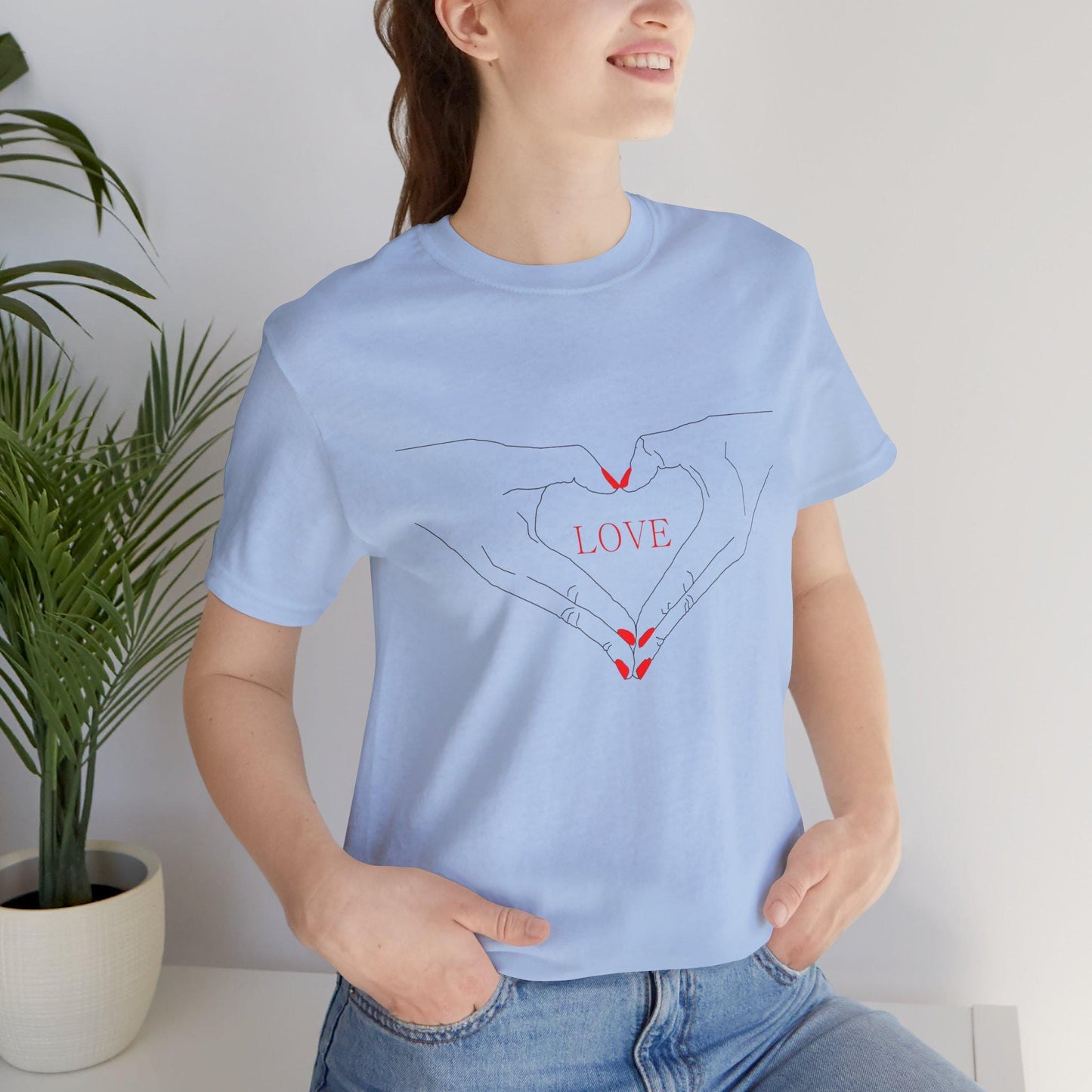 I Heart Love Hands Unisex Jersey Tee, Cute Couple Shirt, Gift for Her, Gift for Him, Valentine's Day Gift, Everyday Casual Wear