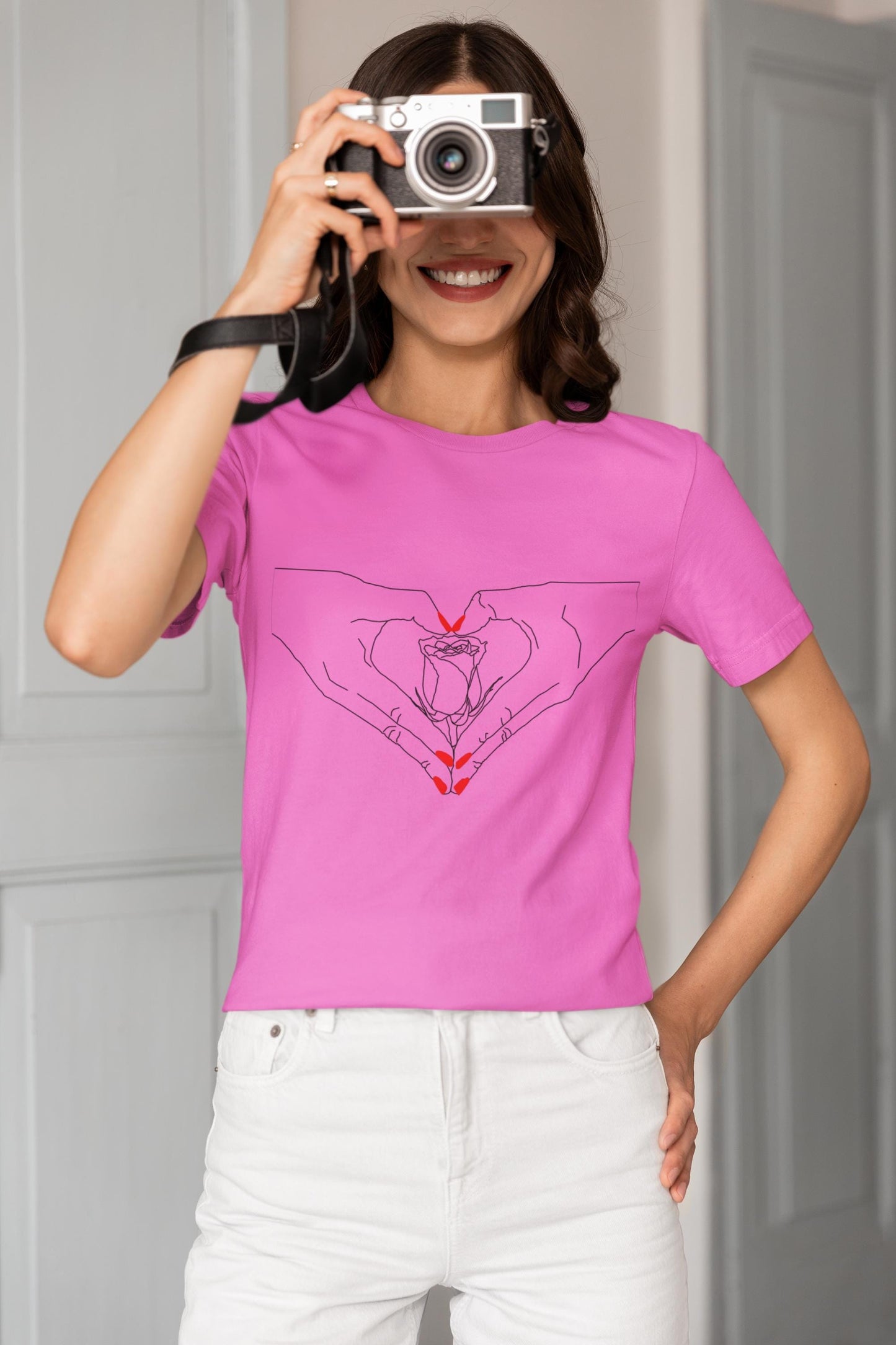 Heartfelt Unisex Jersey Tee - Perfect Gift for Valentine's Day, Casual Wear, Roses, Hand Heart, Trendy Style, Friendship, Thoughtful Present