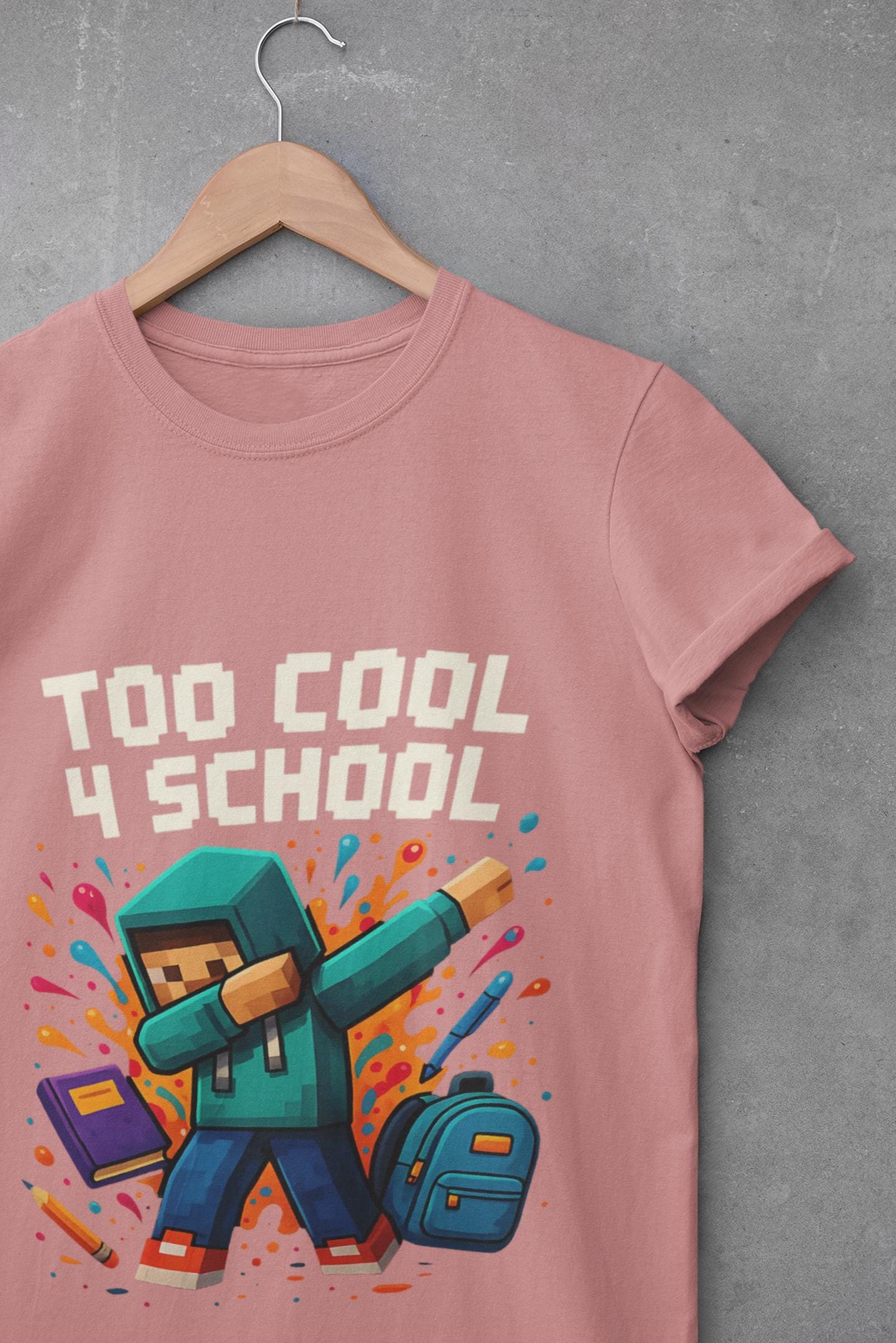 Minecraft Inspired Too Cool 4 School Youth T-Shirt, Kids Tee, Back to School Gift for Students, Welcome Back T-Shirt, Back-to-School T-Shirt