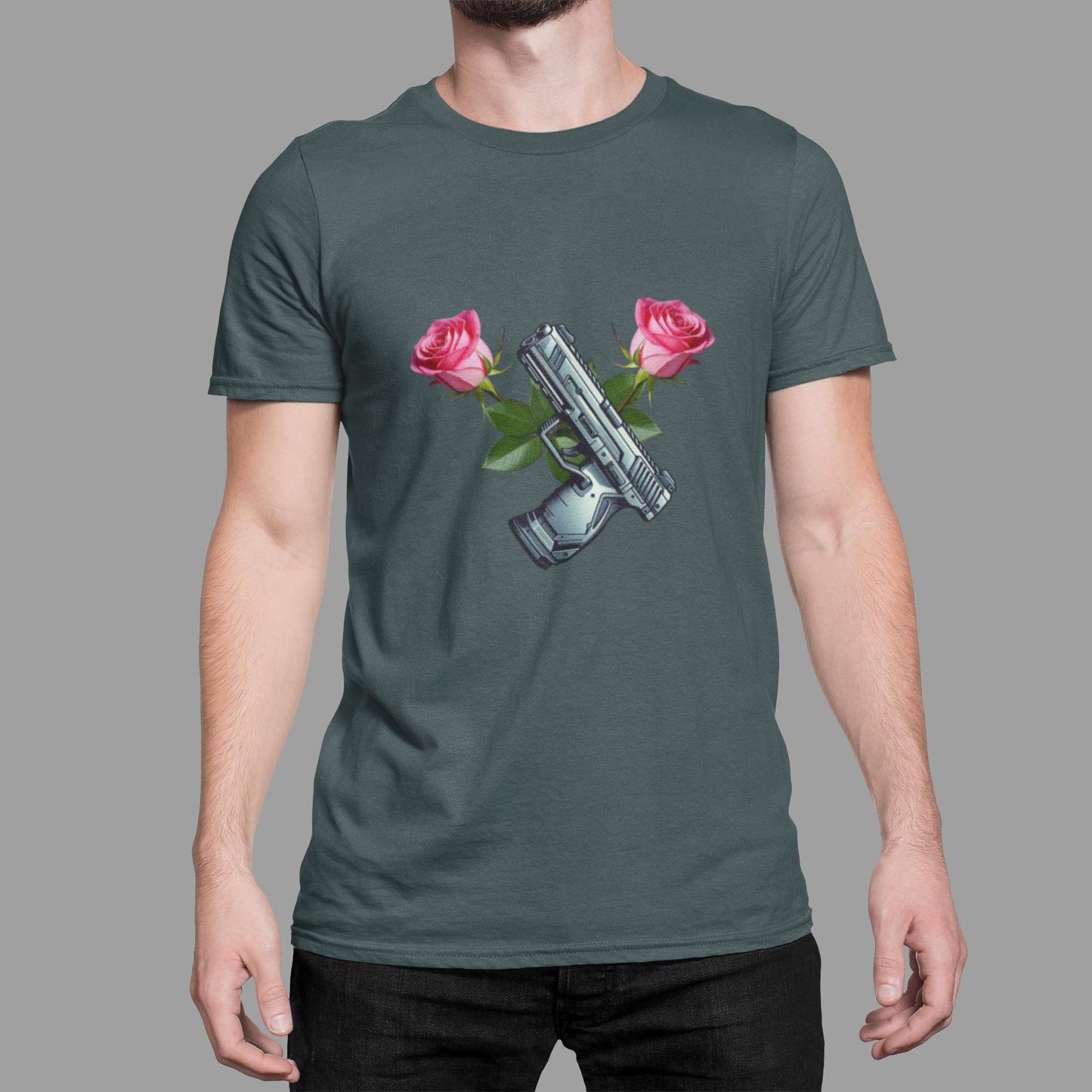 Gun and Rose Graphic Tee, Second Amendment Rights T-Shirt, Girls Just Wanna Have Guns Shirt, Pistol and Roses Design, 2A Rights Comfort