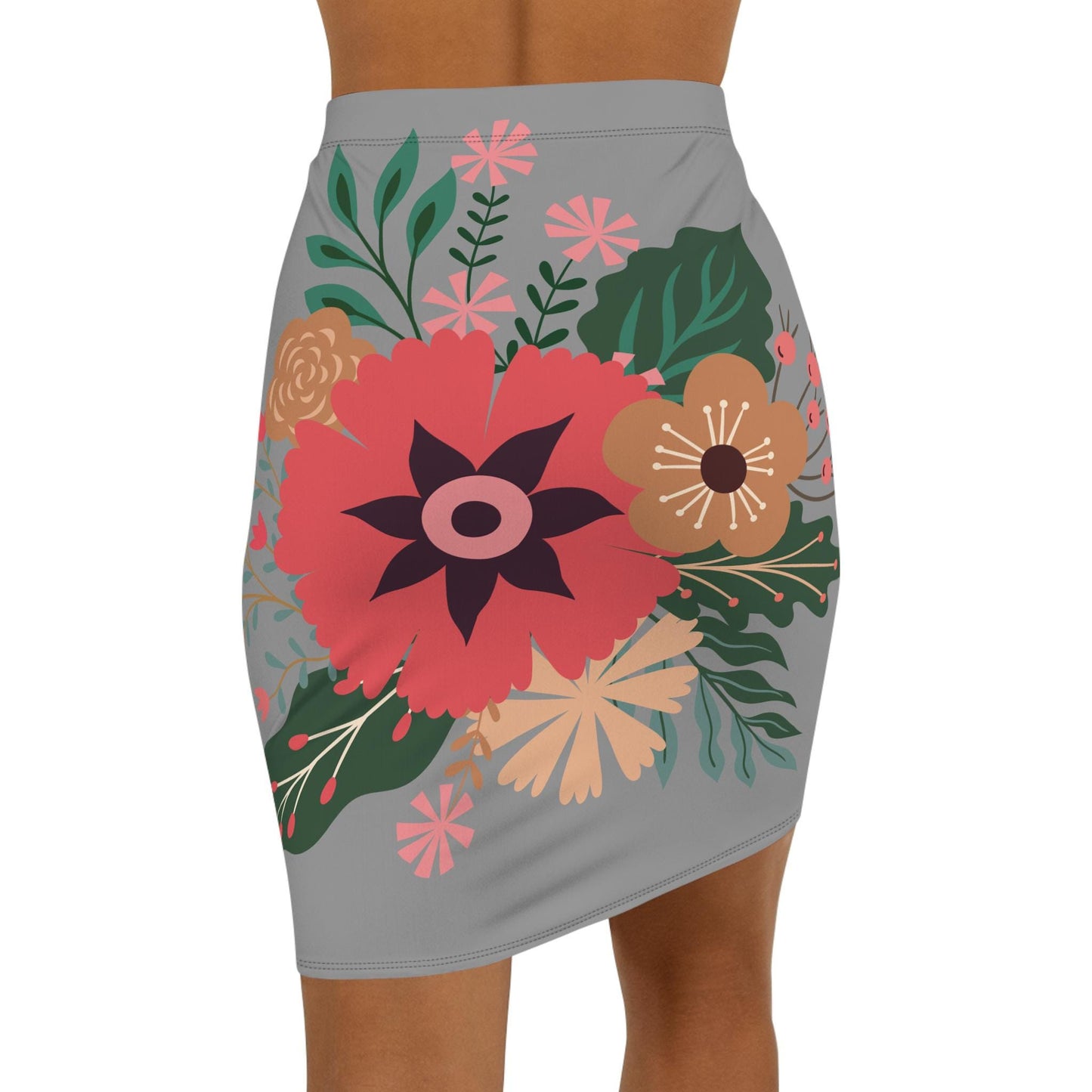 Floral Women's Mid-Waist Pencil Skirt, Chic Design for Everyday, Office Wear, Floral Fashion Statement, Gift for Her, Fun Spring Summer Wear