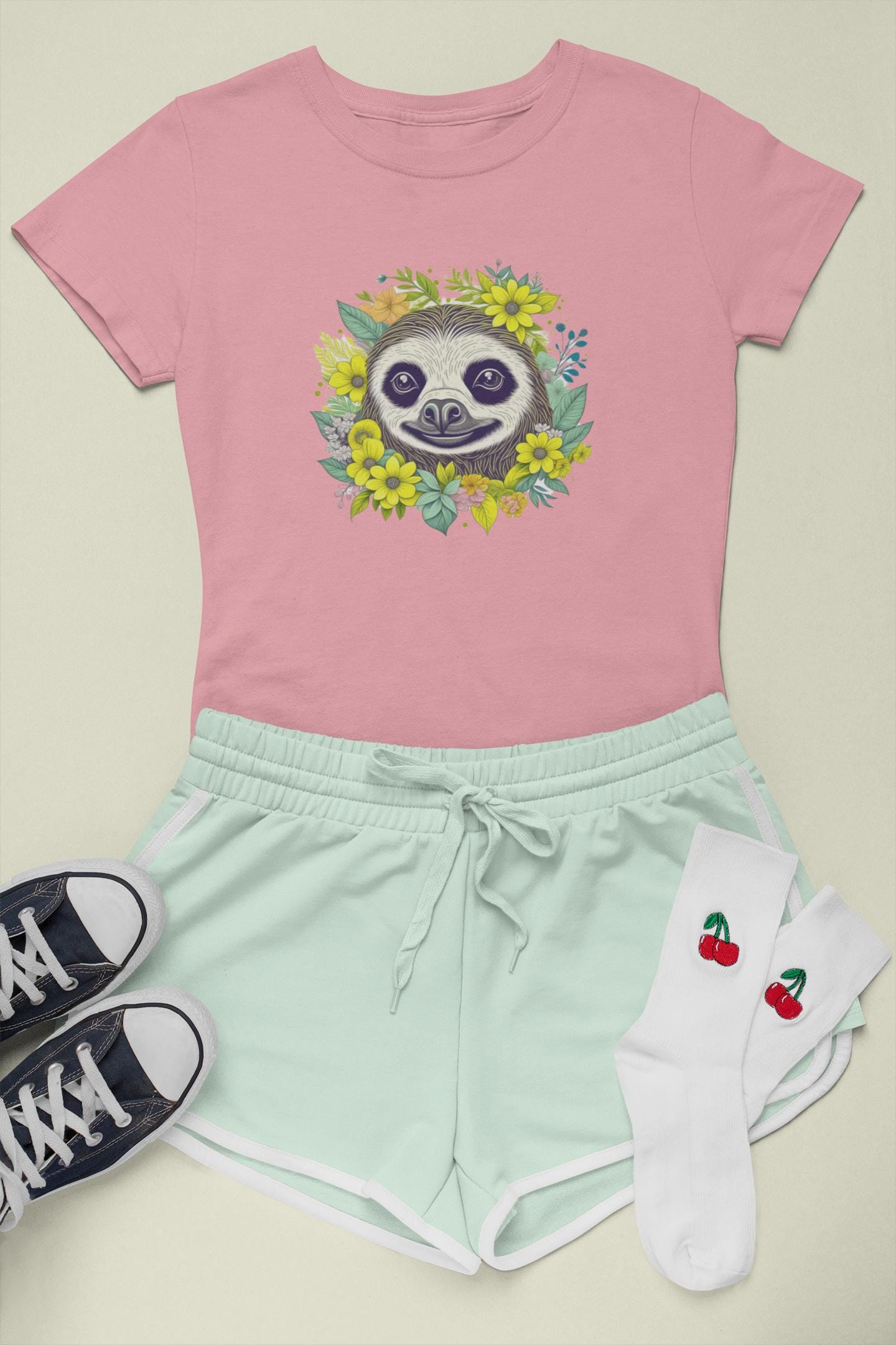 Kids Floral Sloth Graphic Tee - "Sloth" Design, Fun Shirt for Children, Summer Clothing, Gift for Kids, Party Wear, Boho Natural Kids Tee