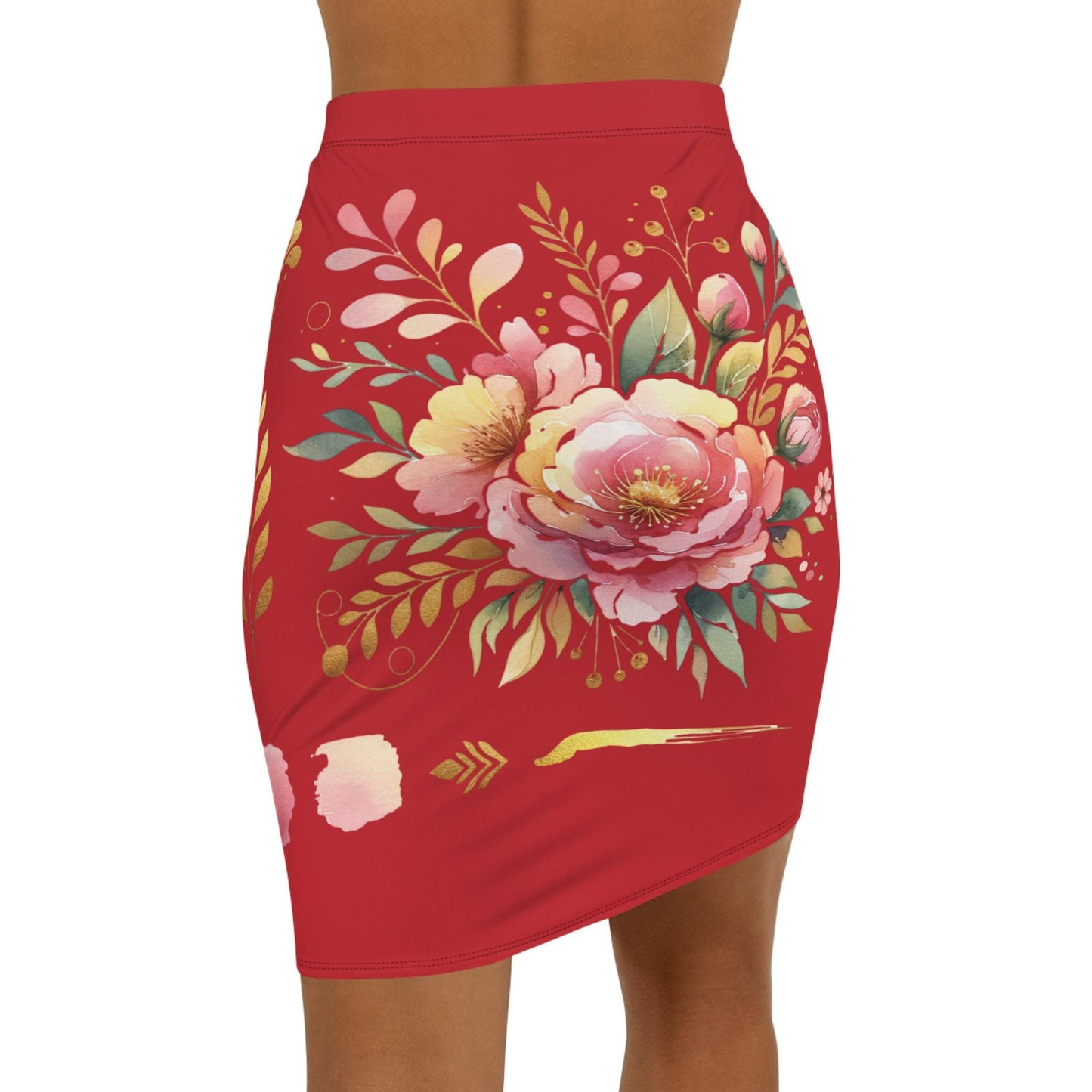 Floral Women's Mid-Waist Pencil Skirt, Chic Design for Everyday, Office Wear, Floral Fashion Statement, Gift for Her, Fun Spring Summer Wear