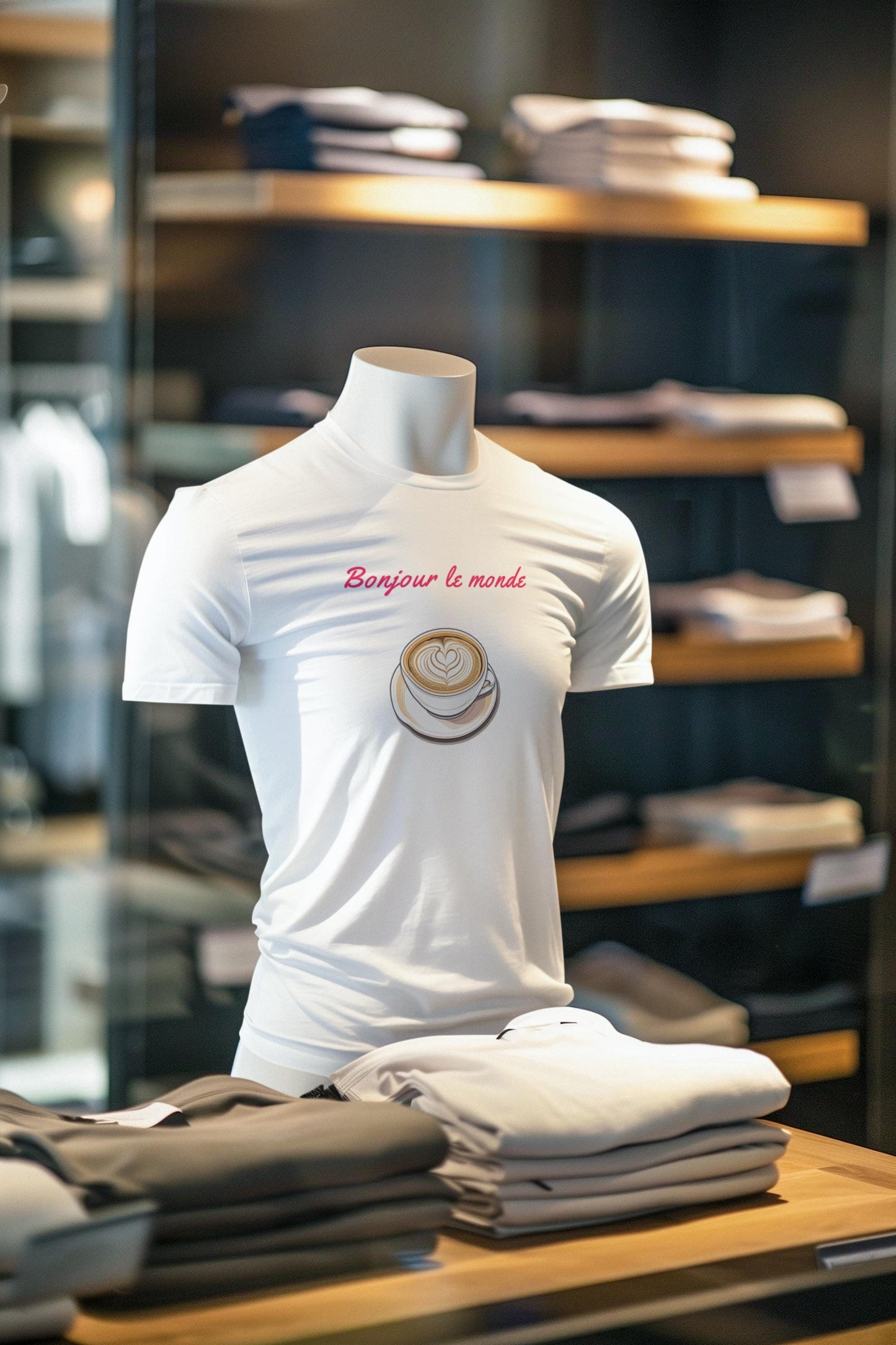 Bonjour le Monde Weekend Coffee T-Shirt, Unisex Tee, Vintage Aesthetic, Women Casual Wear, Gift for Coffee Lovers, Travel and Café Culture
