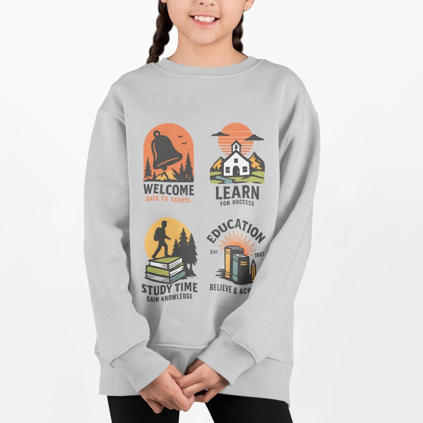 Kids Inspiring Sweatshirt - Welcome, Learn, Study Time, Fun Sweatshirt, Classroom Style, Back to School, Gift for Boy & Girl Back to School