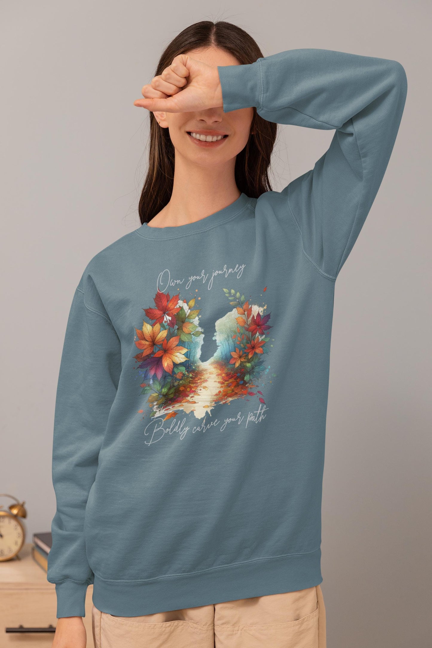 Colorful Autumn Sweatshirt, Own Your Journey & Boldly Carve Your Path Top, Nature Vibe, Inspiring Boho Casual Wear Top, Comfort Colors