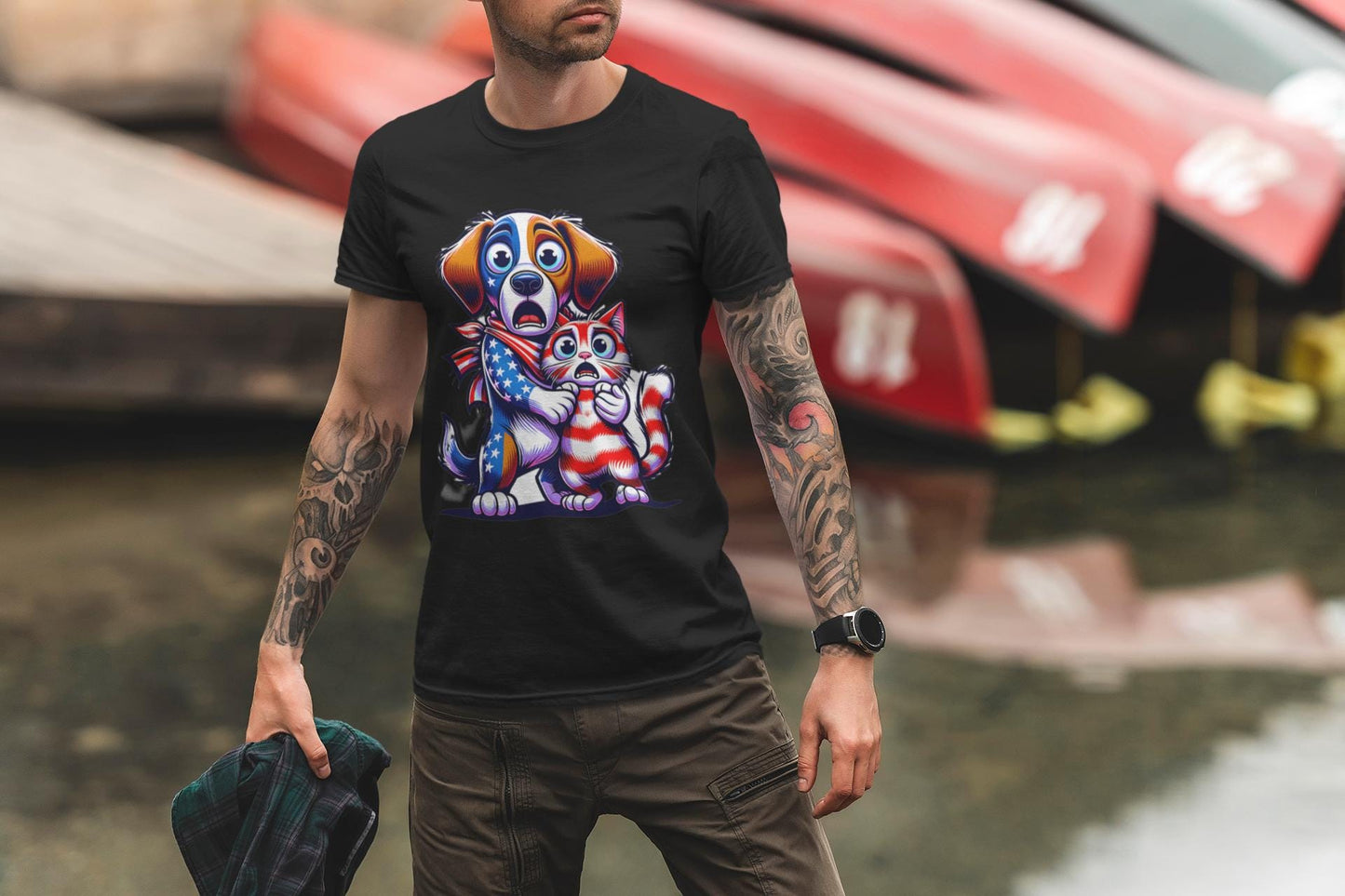 4th of July Dog and Cat T-Shirt, Men and Women Garment-Dyed Tee for July 4th, Summer BBQ, Independence Day, Red White Blue, Comfort Colors.