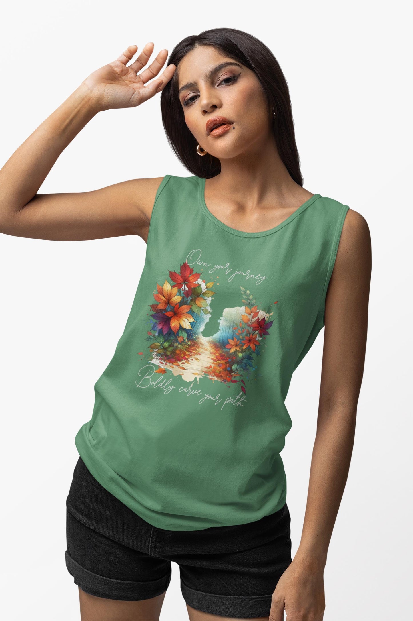 Colorful Autumn Tank Top, Own Your Journey & Boldly Carve Your Path Top, Nature Vibe, Inspiring Boho Casual Wear Top, Comfort Colors
