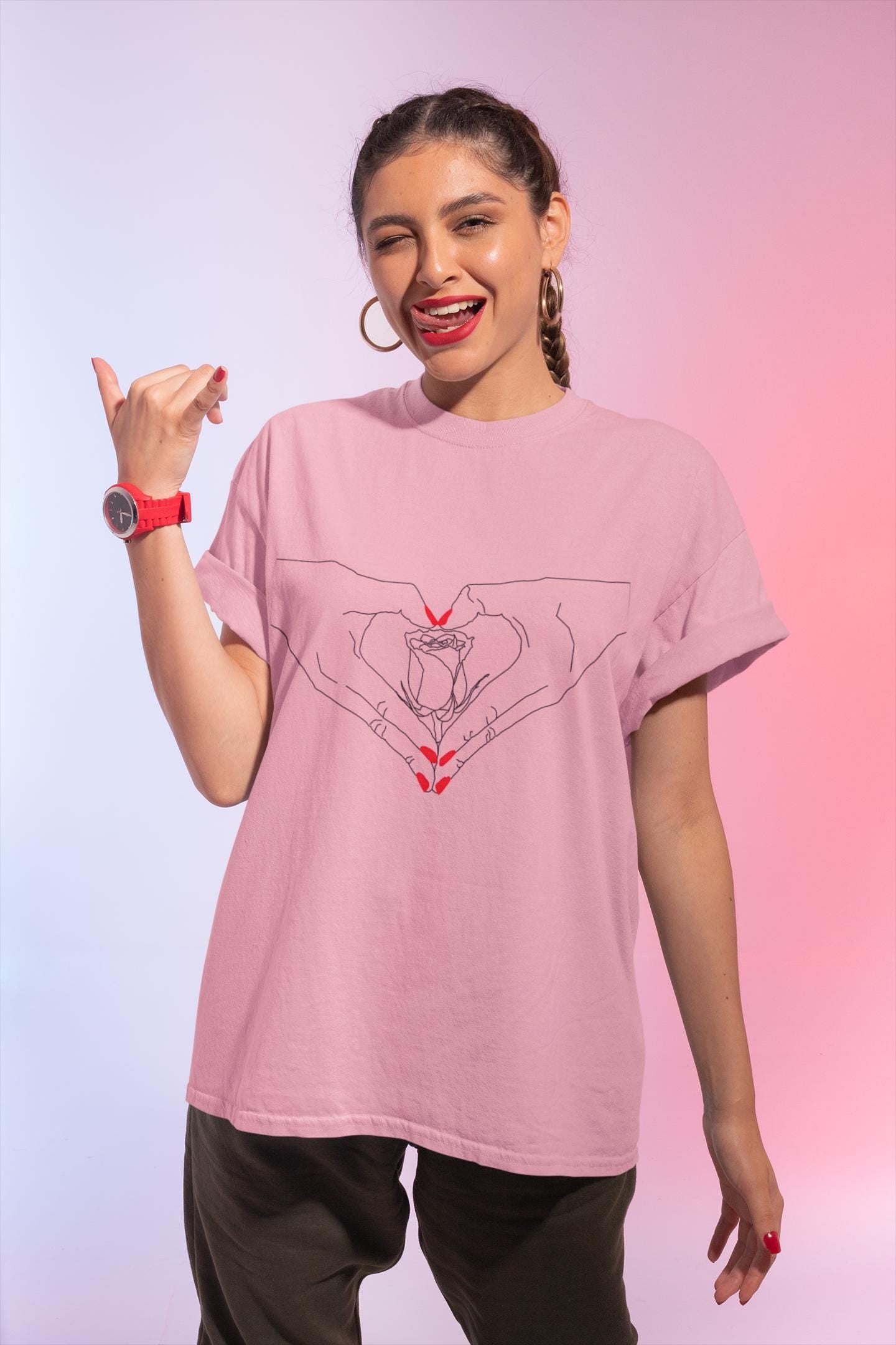 Heartfelt Unisex Jersey Tee - Perfect Gift for Valentine's Day, Casual Wear, Roses, Hand Heart, Trendy Style, Friendship, Thoughtful Present