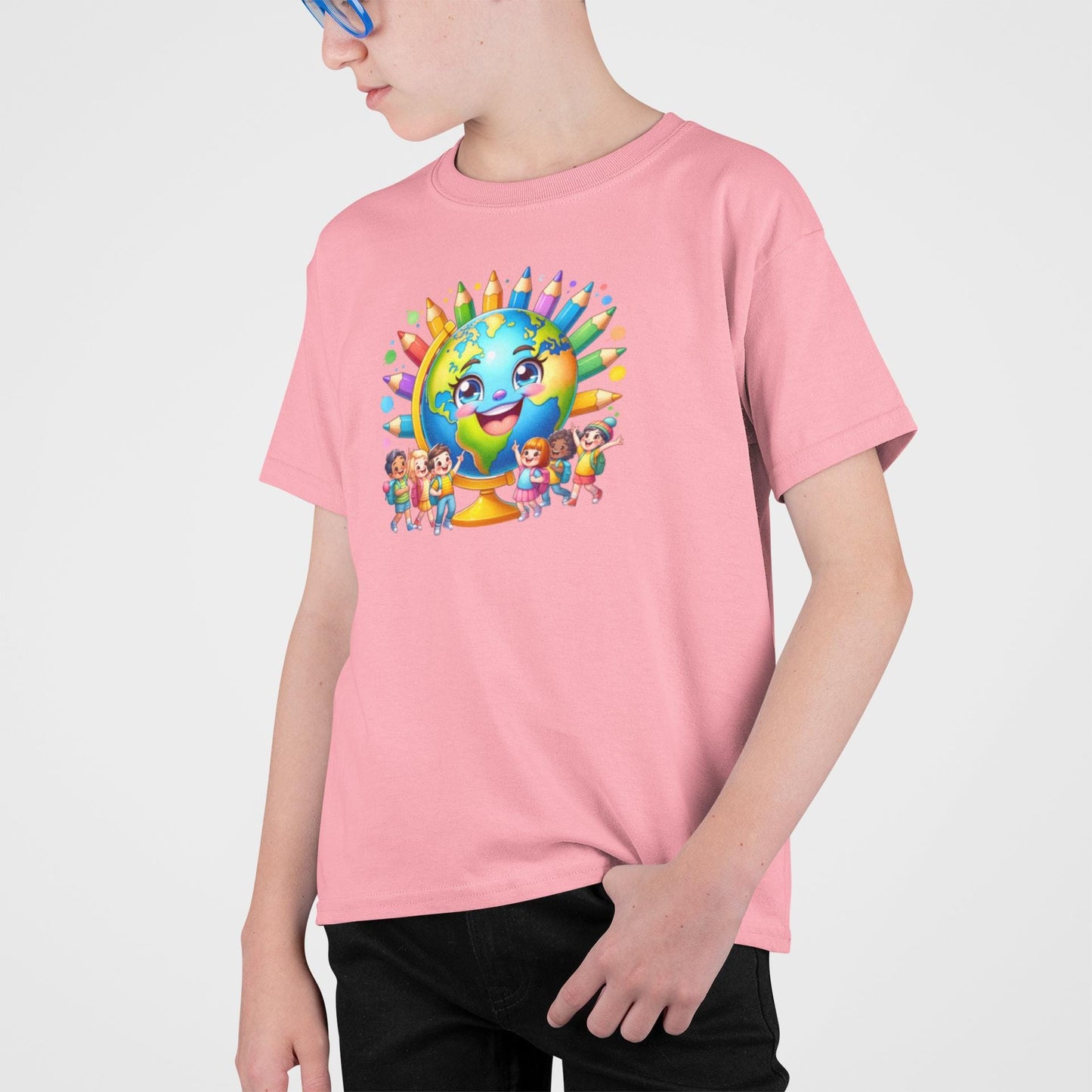 Kids Back to School T-Shirt, Cheerful Globe Graphic Tee, Fun Shirt for Children, Cool Back to School Clothing for Him and her, Gift For Kids