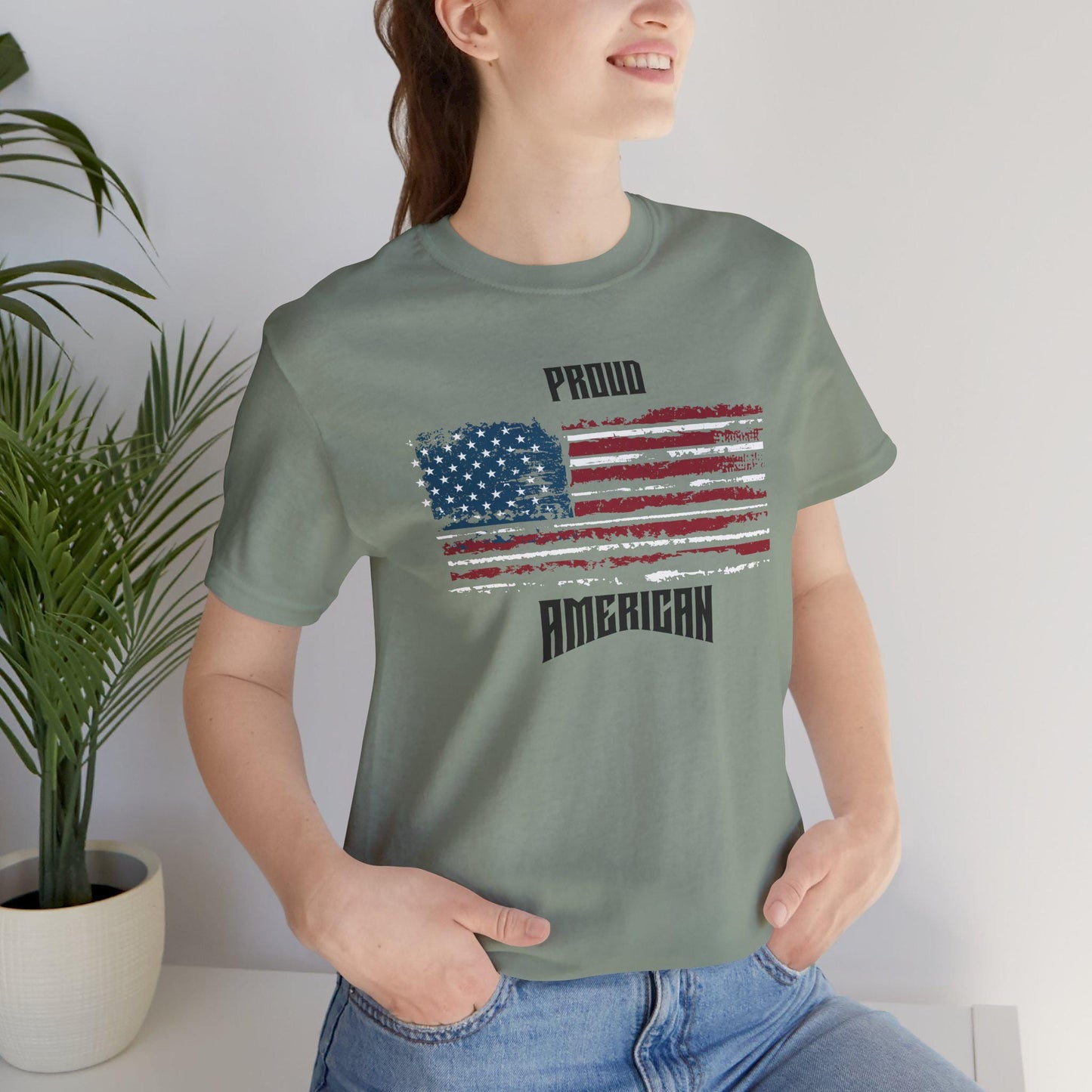 Proud American Graphic Tee, Unisex Short Sleeve Shirt, Patriotic Wear, USA Independence Day, Gift for Veterans, Casual Style