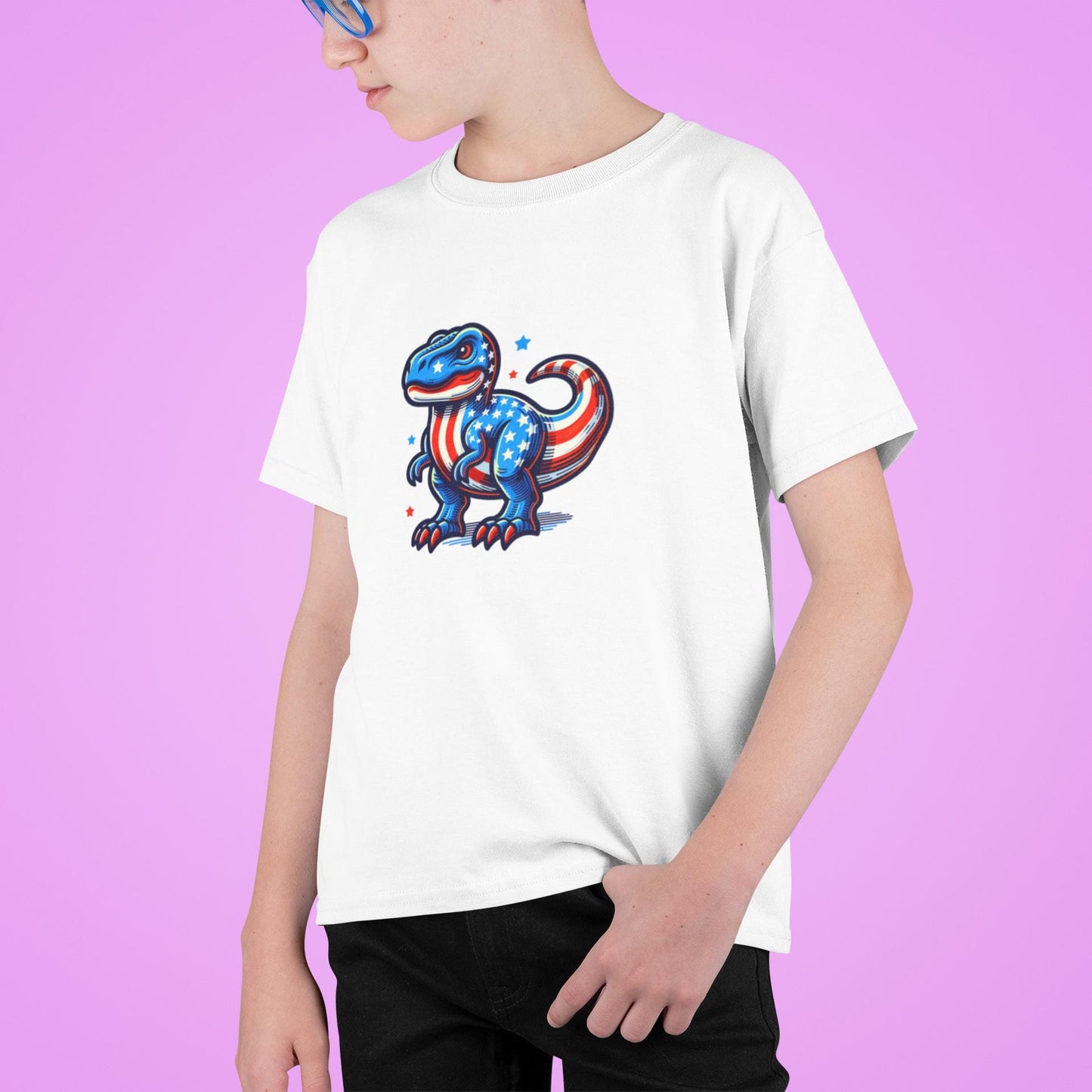 Dinosaur Fourth July Tee, Kids Dinosaur Graphic Tee, Fun Shirt for Children, Cool Summer Clothing, Funny Independence Day Gift For Kids