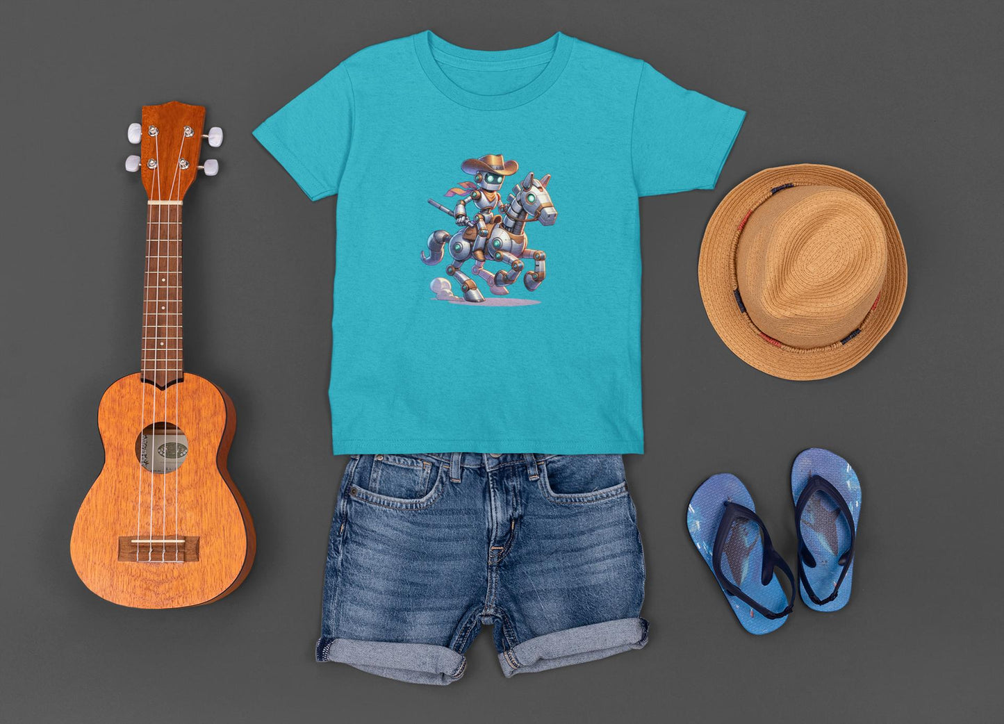 Kids Fun Robot Cowboy Tee, Back-to-School T-Shirt, Unique Gift for Kids, Birthday Shirt, Playful Graphic Kids Wear, Back to School Apparel