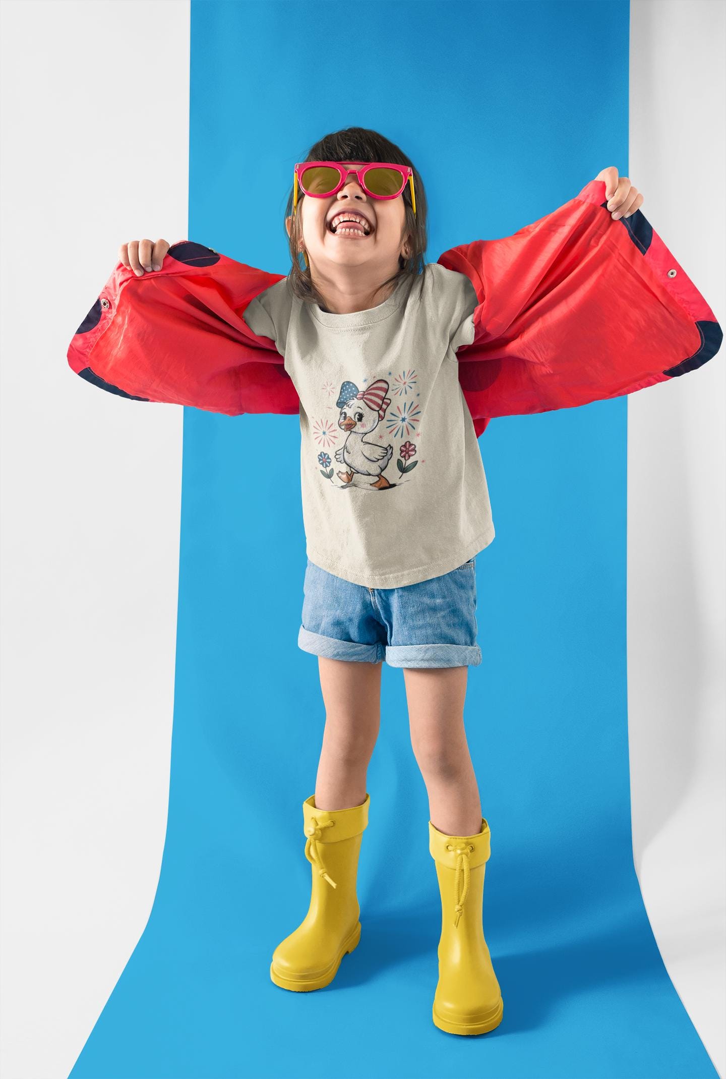 Kids Patriotic Duck T-Shirt, Boy and Girl Graphic Tee for July 4th, Summer BBQ, Independence Day, Red White Blue, Comfort Colors Wear.