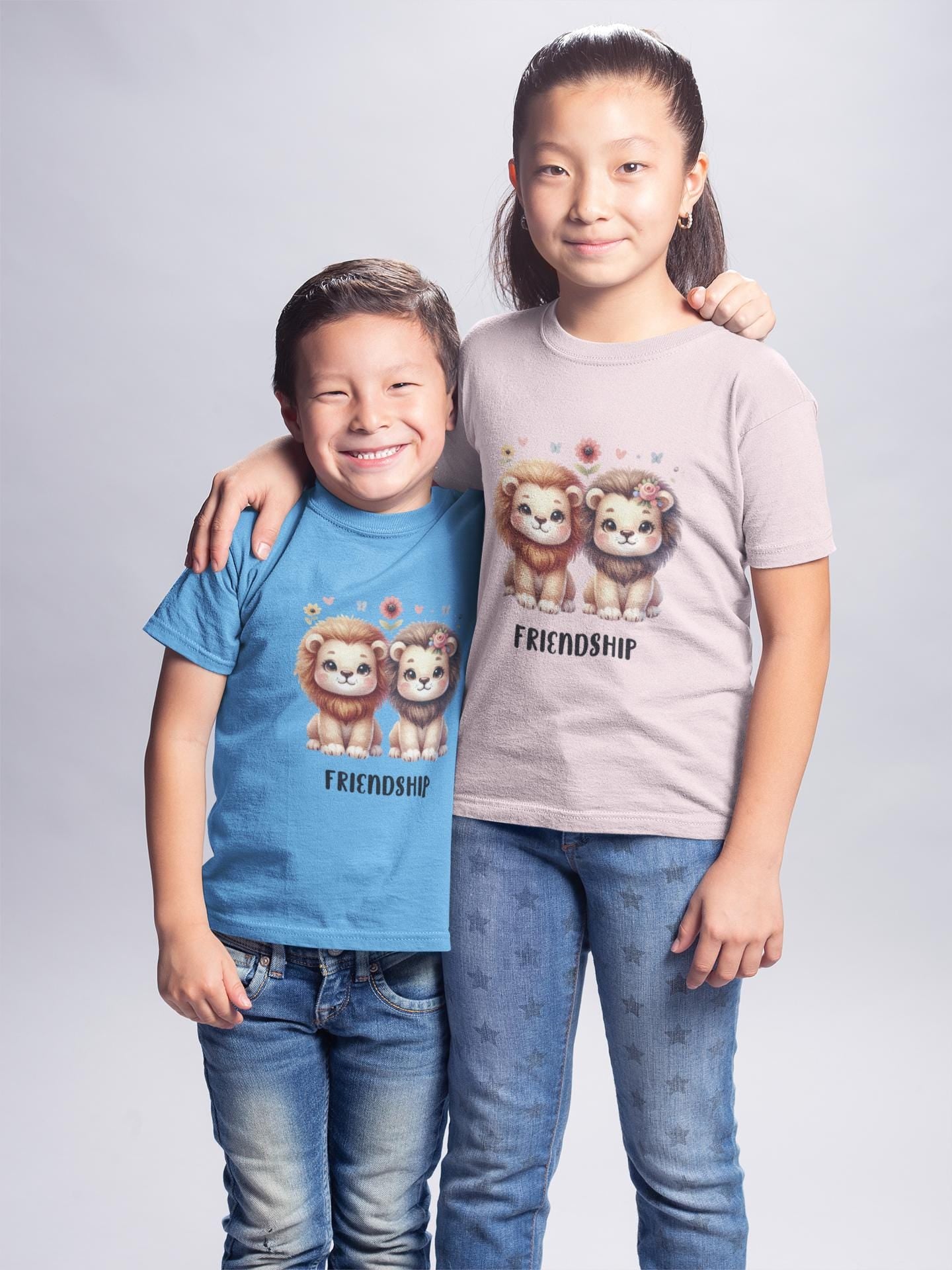 Kids Friendship Graphic Tee, Fun Shirt for Children, Cool Summer Clothing, Gift for Kids, Party Wear, Cool Boho Lion Natural Kids Youth Tee
