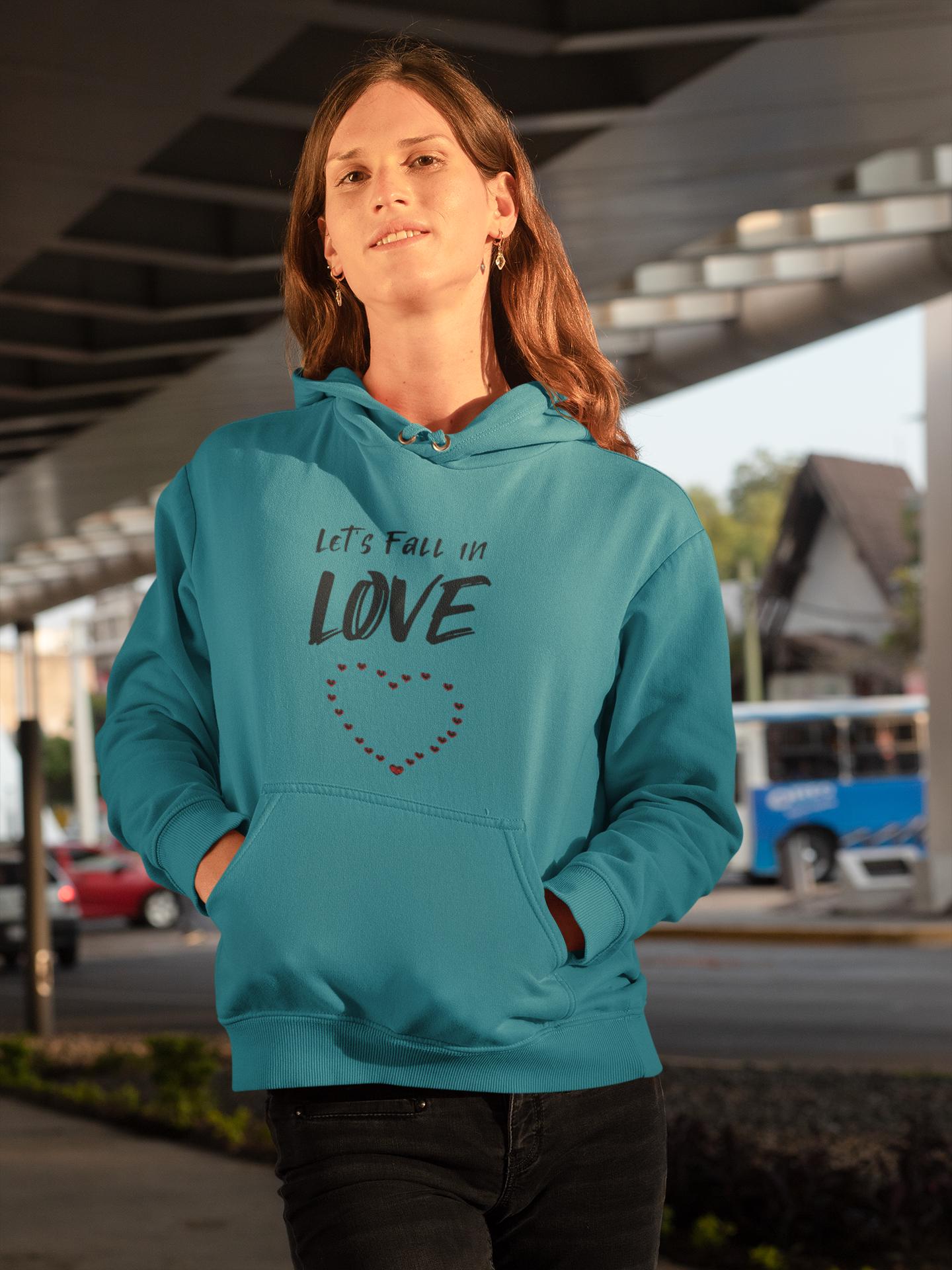 Let's Fall in Love Fun Flirty Hoodie, Fall Graphic Hooded Sweatshirt, Everyday Wear Cozy Hoodie, Cute Summer Top, Unisex Pullover Sweater
