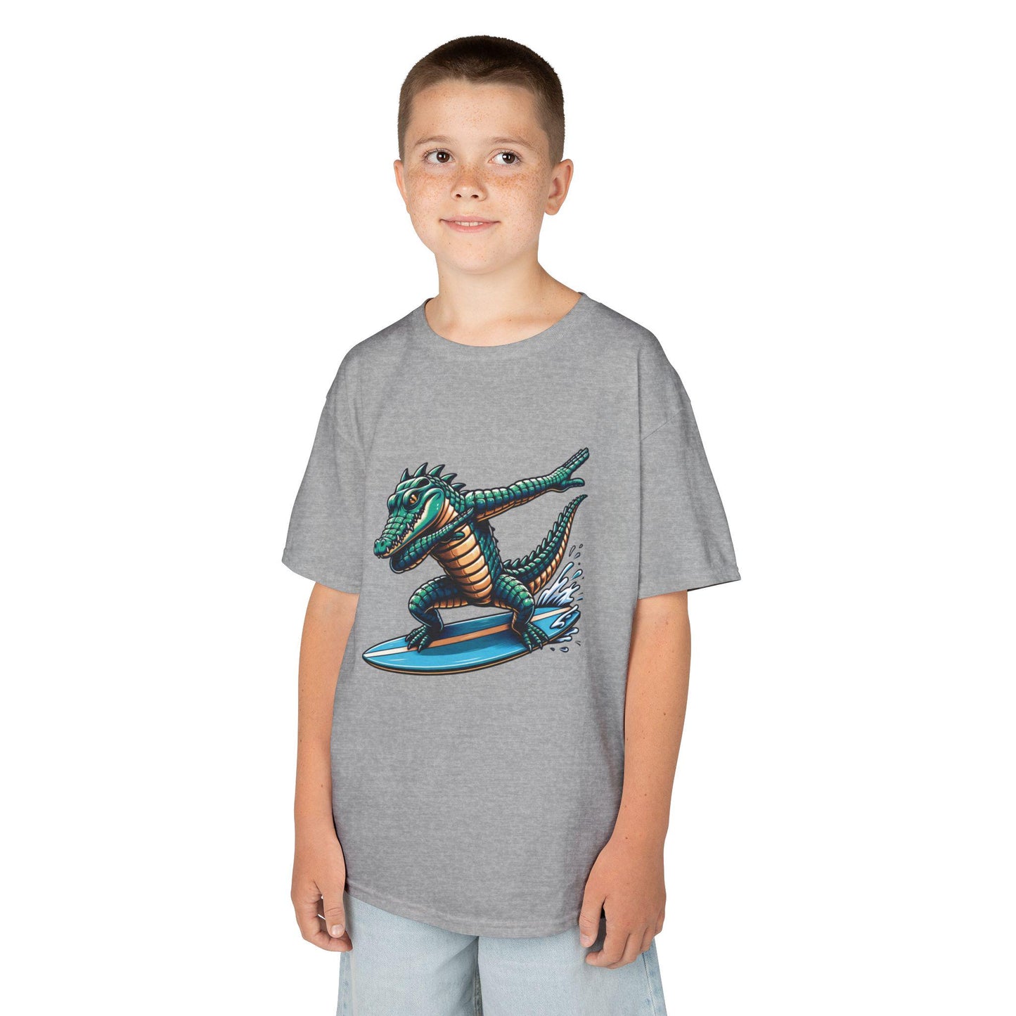 Surfing Dinosaur Kids Tee, Fun Summer Shirt, School Clothing, Back to school Tee, Cute Animal Graphic Tee, Youth Surf Shirt, Back to School