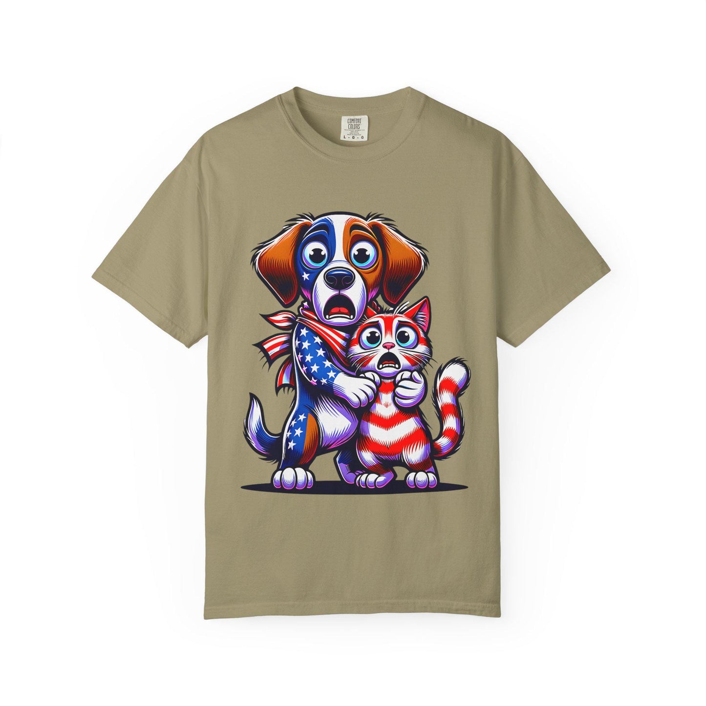 4th of July Dog and Cat T-Shirt, Men and Women Garment-Dyed Tee for July 4th, Summer BBQ, Independence Day, Red White Blue, Comfort Colors.