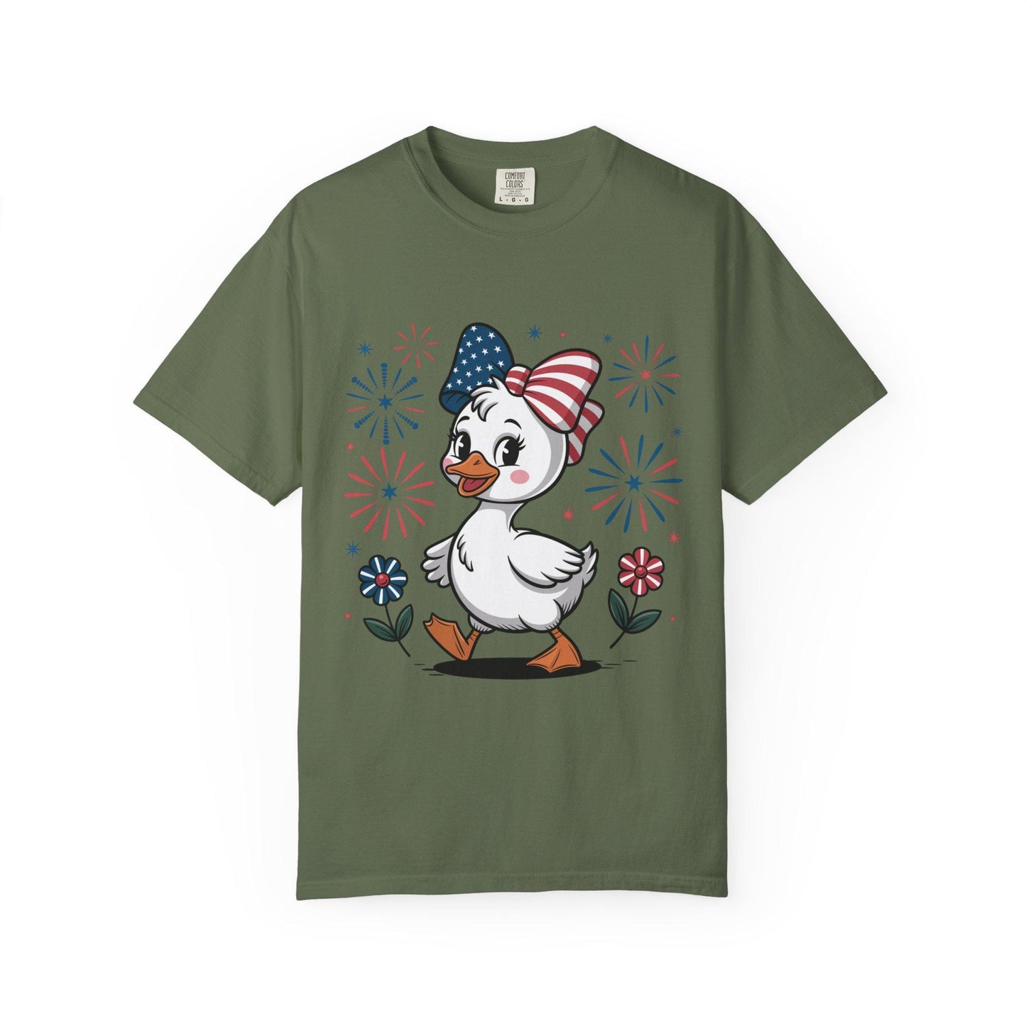 Patriotic Duck T-Shirt, Men and Women Garment-Dyed Tee for July 4th, Summer BBQ, Independence Day, Red White Blue, Comfort Colors Wear.