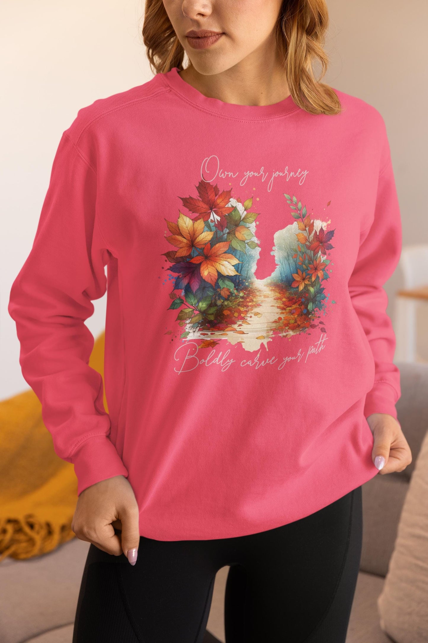 Colorful Autumn Sweatshirt, Own Your Journey & Boldly Carve Your Path Top, Nature Vibe, Inspiring Boho Casual Wear Top, Comfort Colors