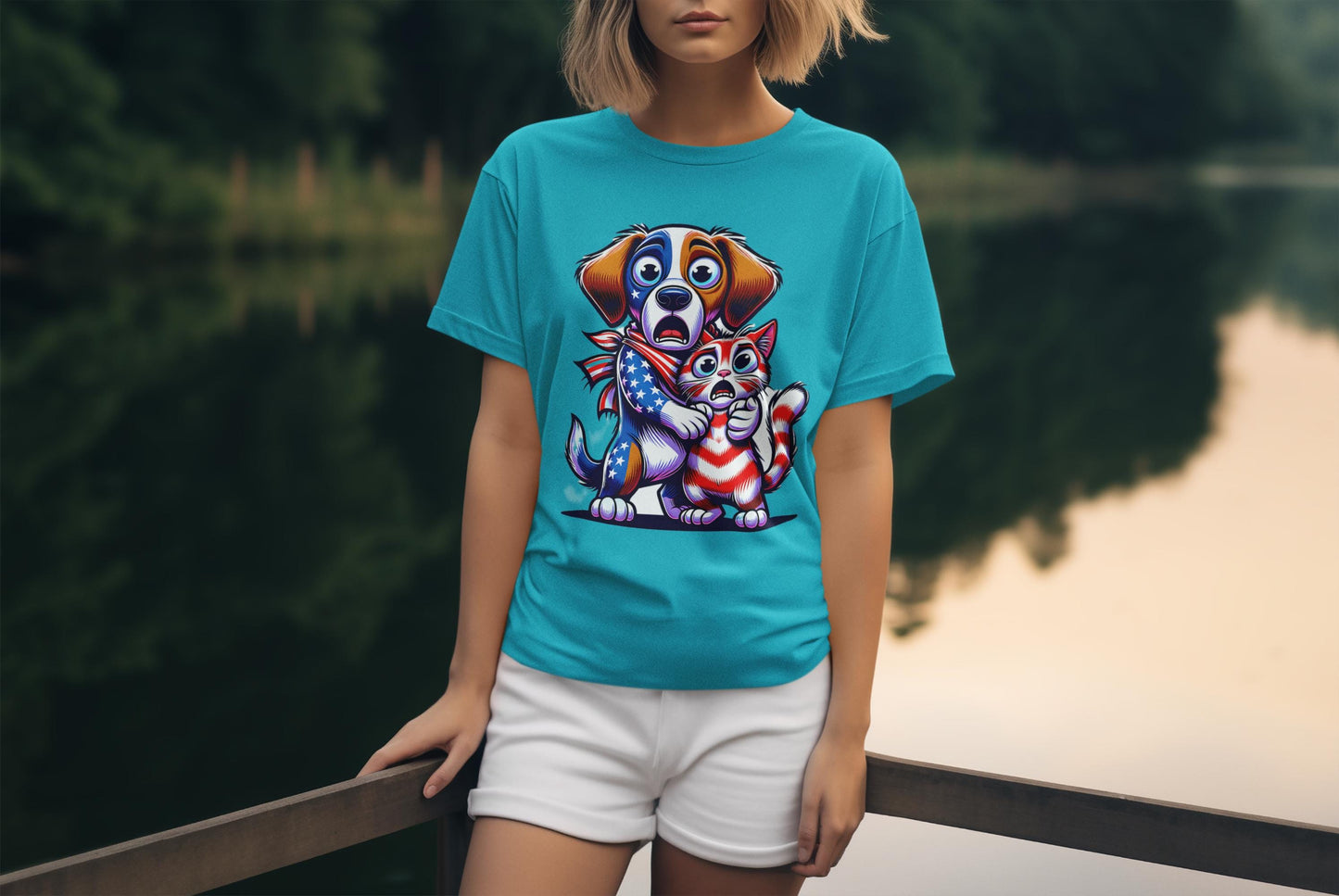 4th of July Dog and Cat T-Shirt, Men and Women Garment-Dyed Tee for July 4th, Summer BBQ, Independence Day, Red White Blue, Comfort Colors.