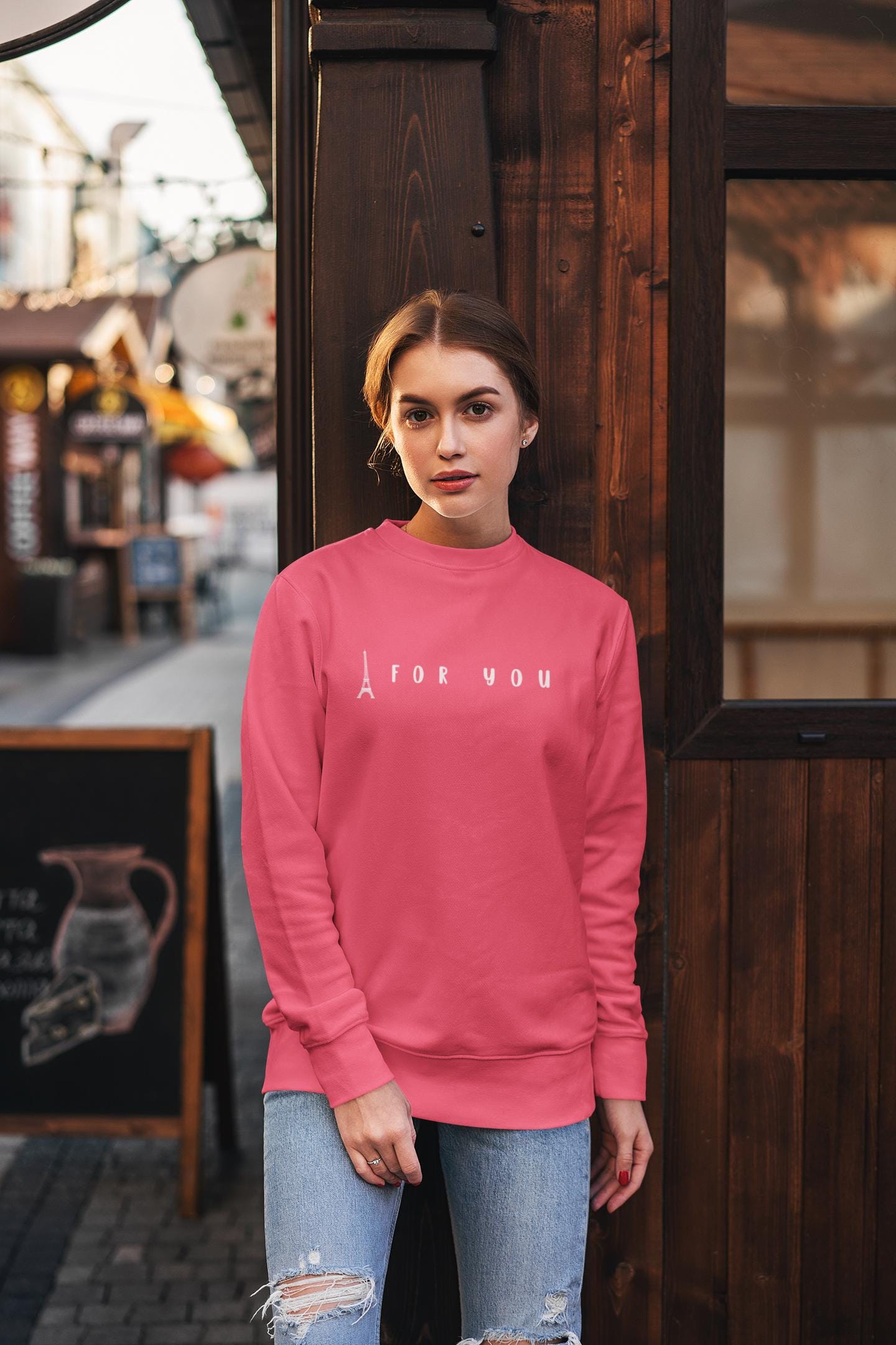 Eiffel in Love Unisex Sweatshirt, Fun Playful Summer Beach Sweatshirt, Flirty French Kiss Top, Paris Vacation Shirt, Parisian for Him/Her