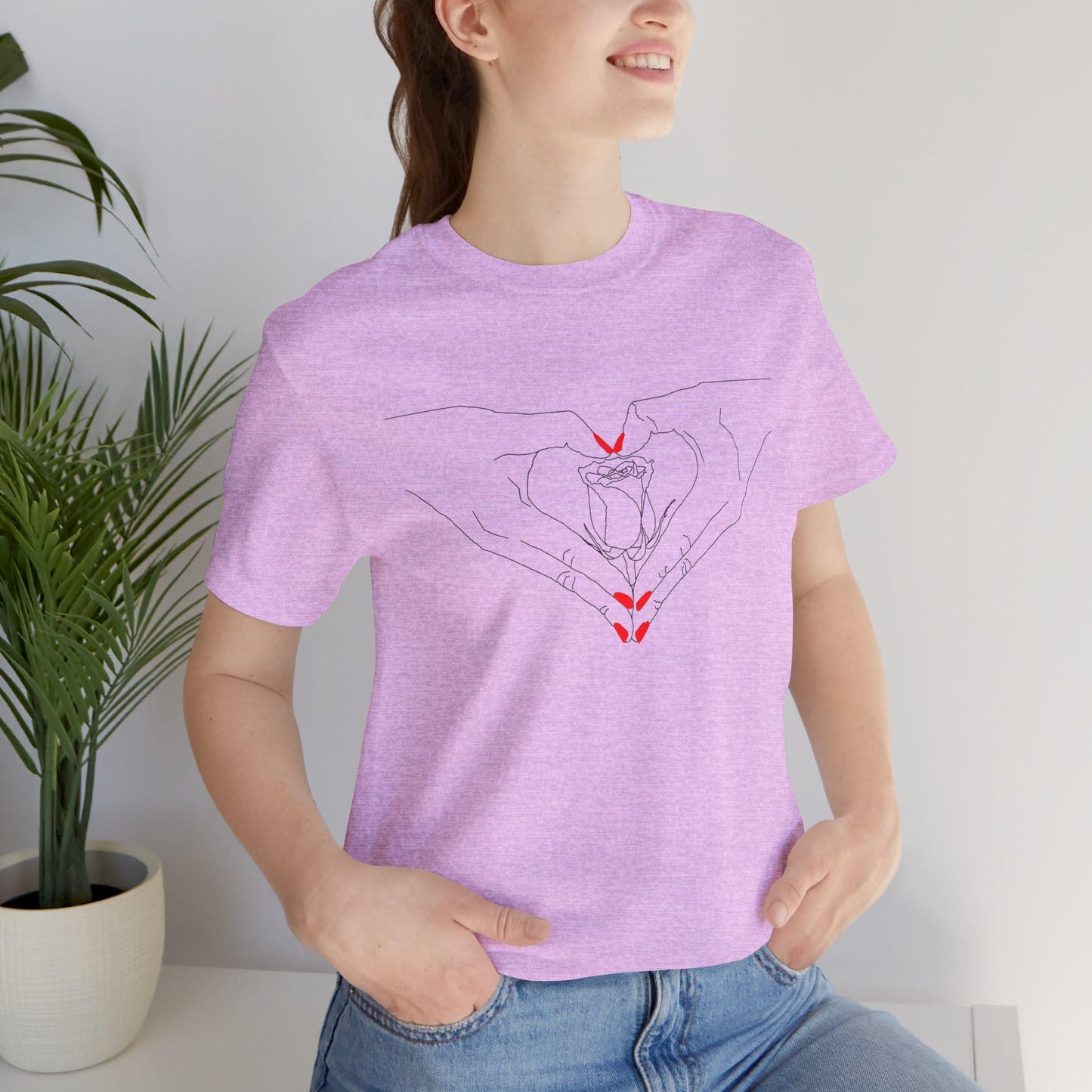 Heartfelt Unisex Jersey Tee - Perfect Gift for Valentine's Day, Casual Wear, Roses, Hand Heart, Trendy Style, Friendship, Thoughtful Present
