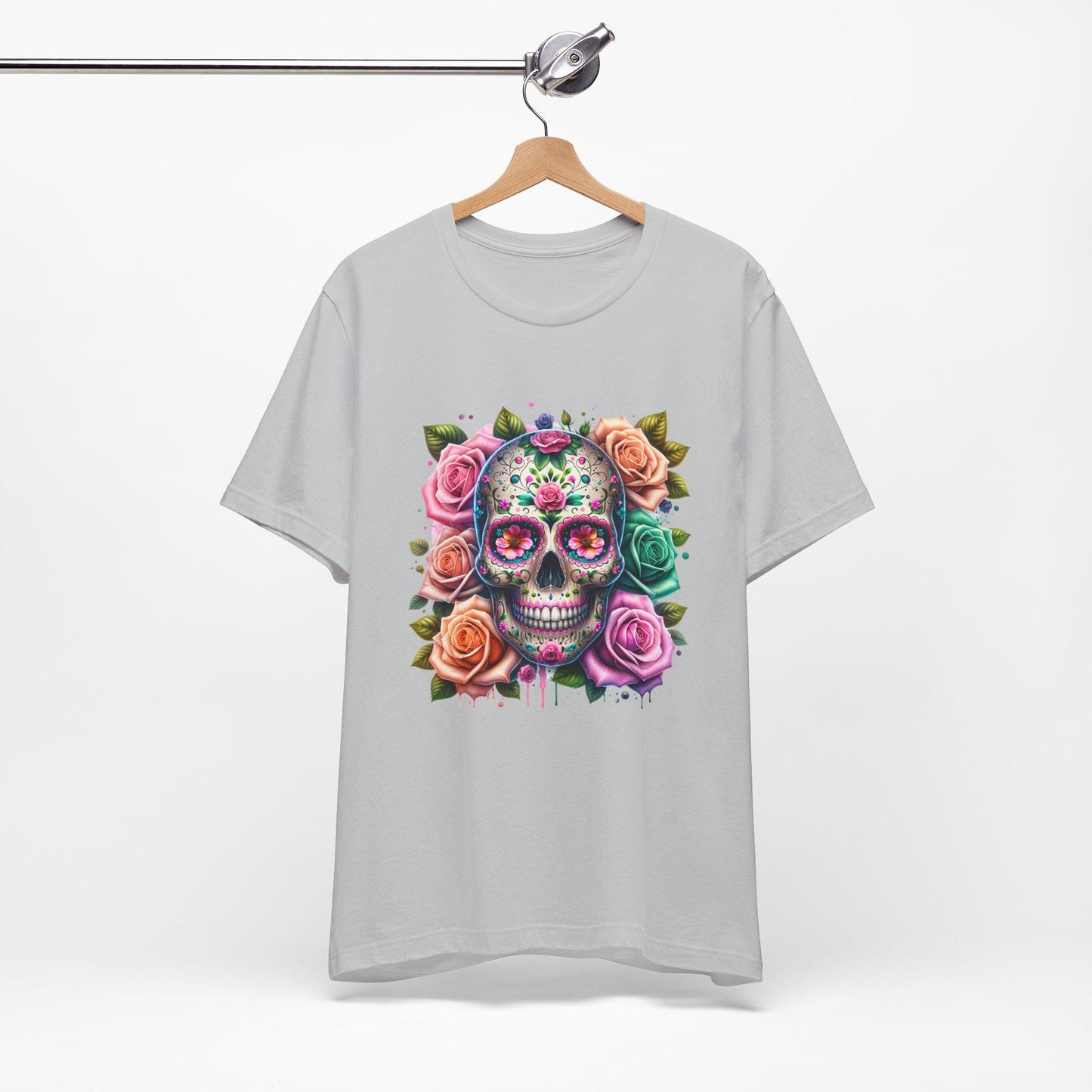 Boho Floral Skull Graphic T-Shirt - Unisex Short Sleeve Shirt, Floral Apparel, Boho Fun Gift, Casual Wear, Trendy T-Shirt, Flirty Fun Tee