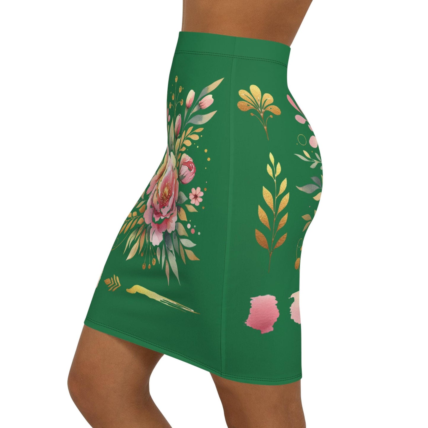 Floral Women's Mid-Waist Pencil Skirt, Chic Design for Everyday, Office Wear, Floral Fashion Statement, Gift for Her, Fun Spring Summer Wear