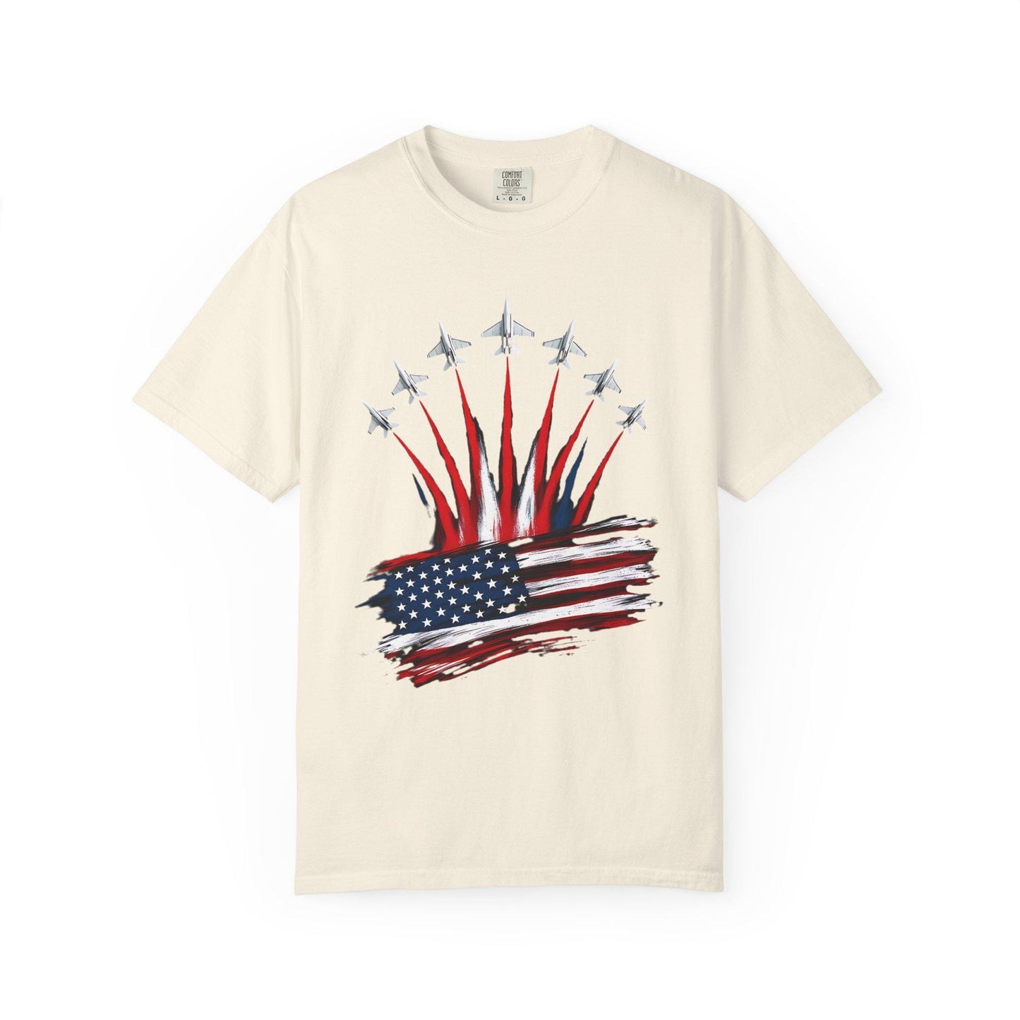 Patriotic American Flag, Fighter Jet T-Shirt, Unisex Tee for July 4th, American Pride, Independence Day, Red White Blue, Comfort Colors Wear